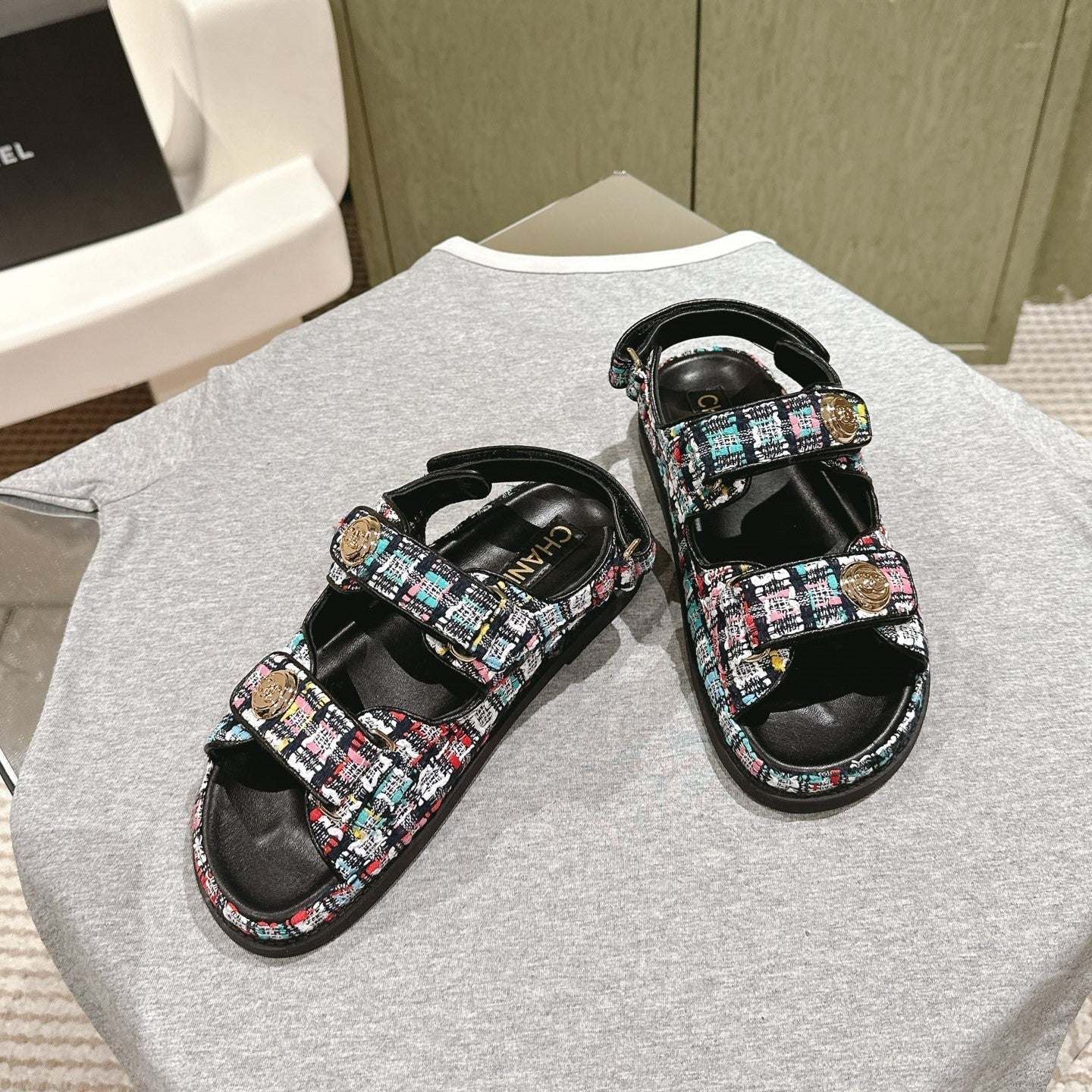 CC 25C Dad Sandals Black Colorful Tweed 462230