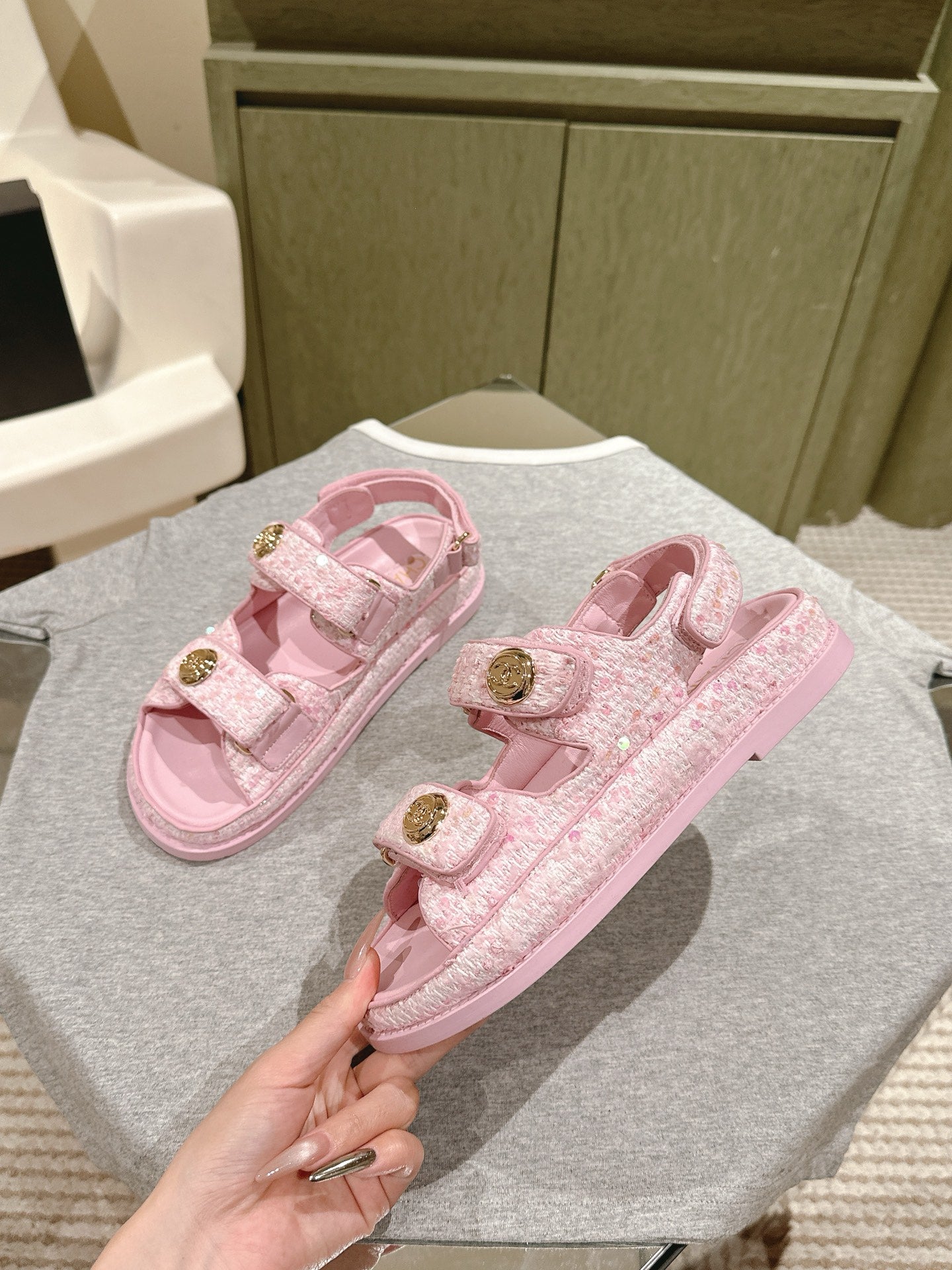 CC 25C Dad Sandals PInk White Tweed 462231