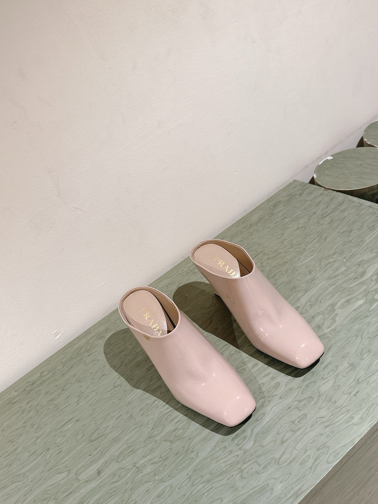 Prada Mules 85mm Beige Patent Leather 449620