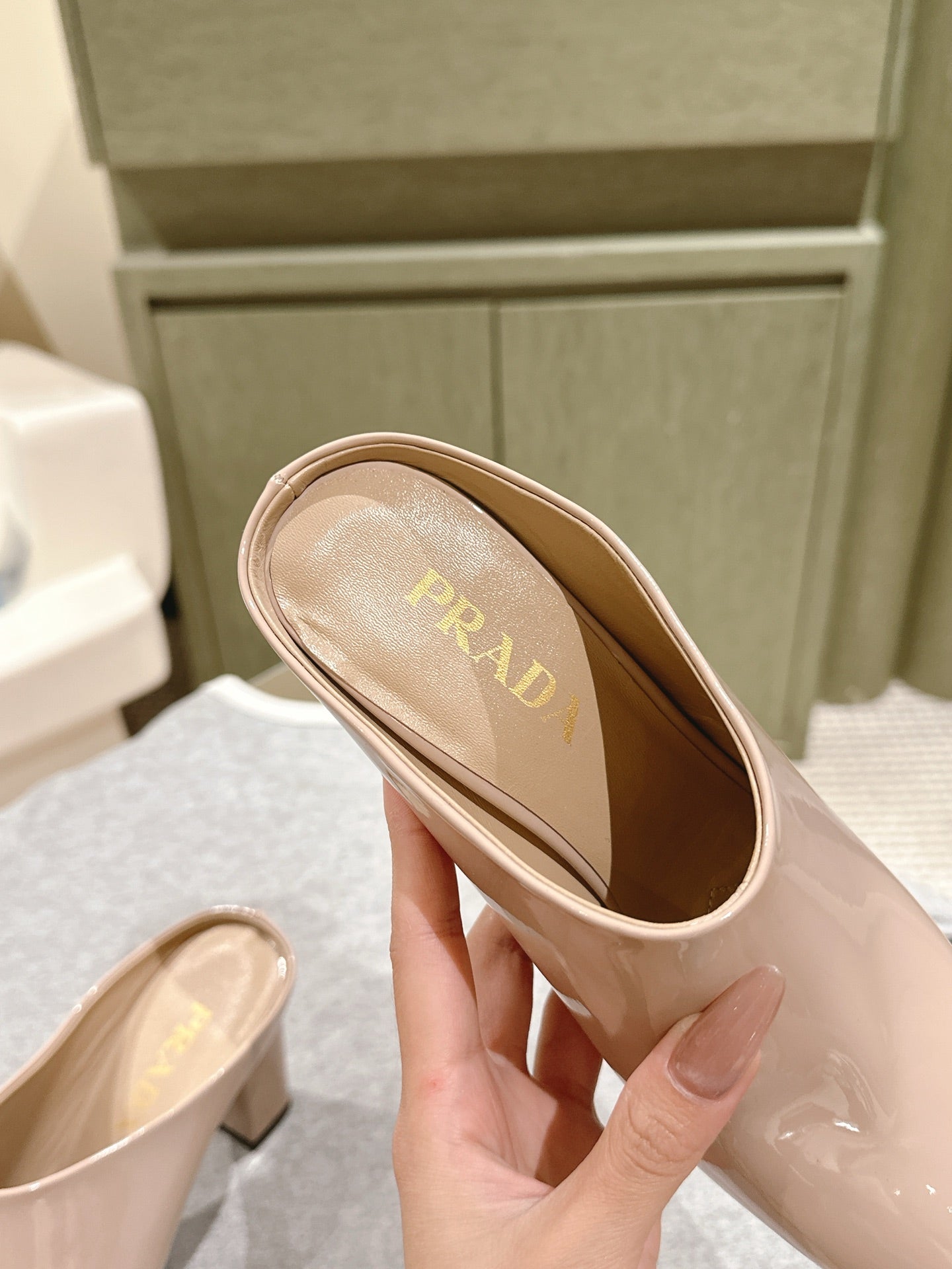 Prada Mules 85mm Beige Patent Leather 449620
