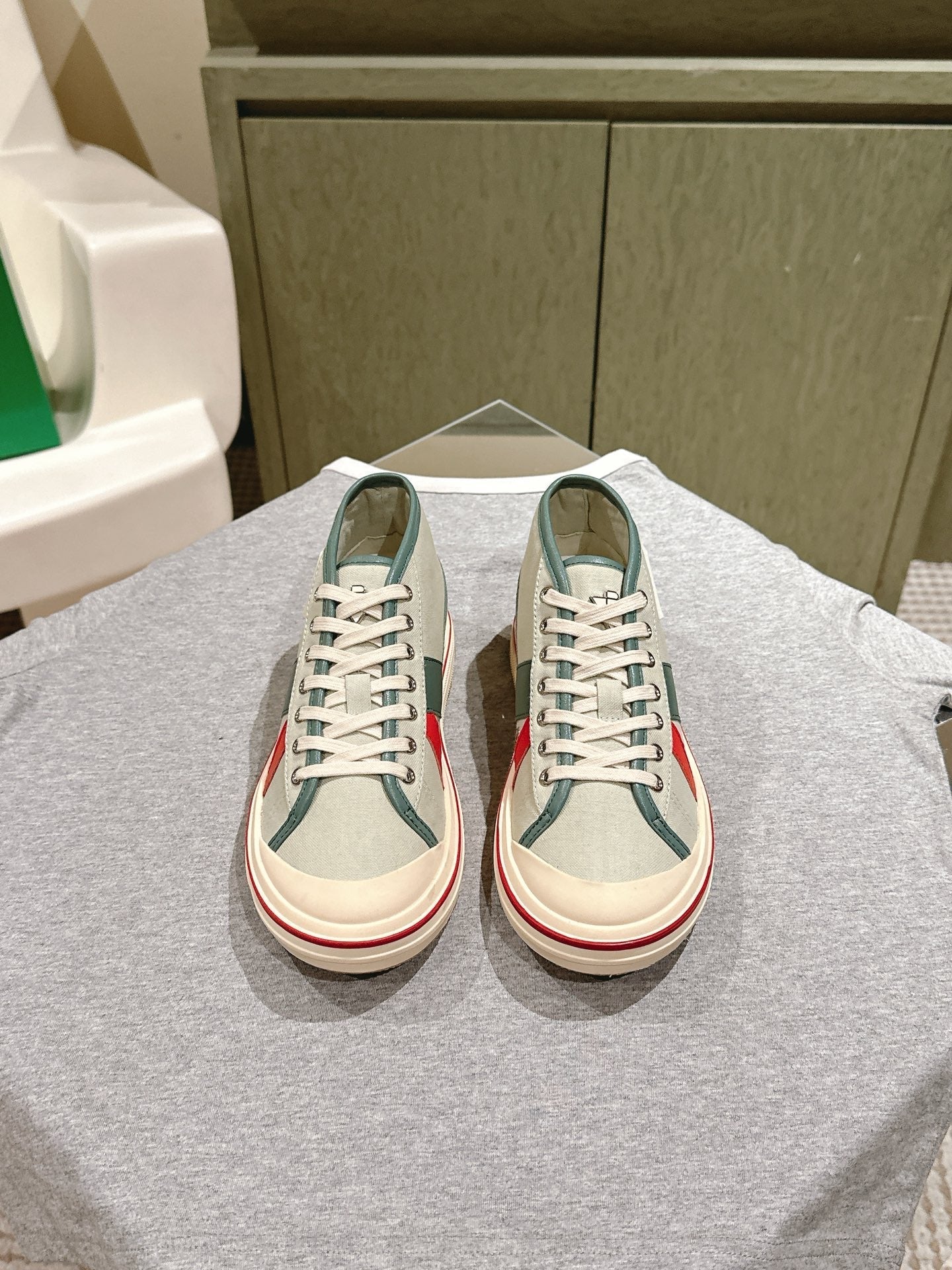 BV Eliot Sneaker Gray/Muted Teal Yellow Cotton Calfskin 446193