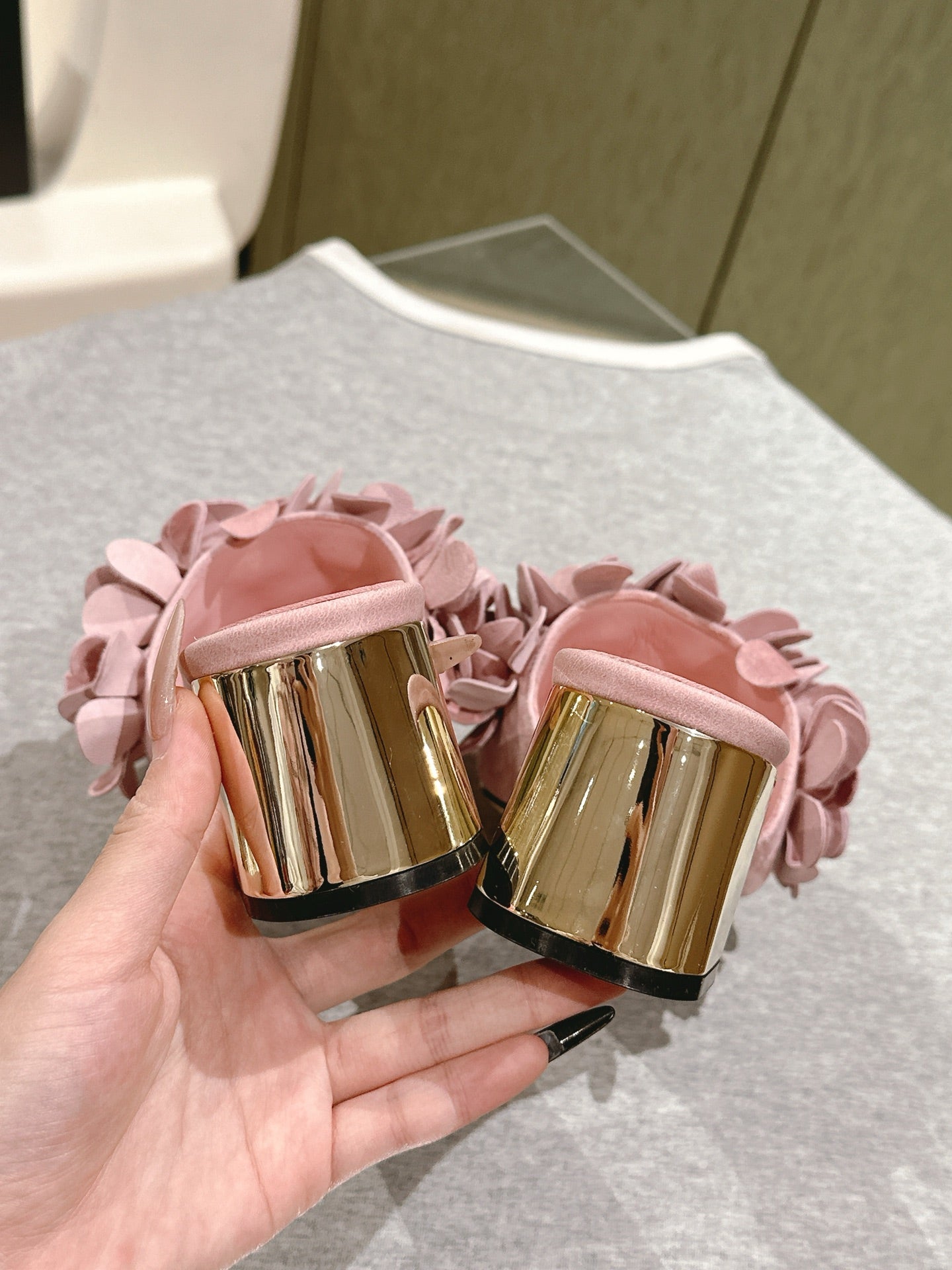 CC Floral Slide Sandals 55mm PInk Suede Cowhide 454285