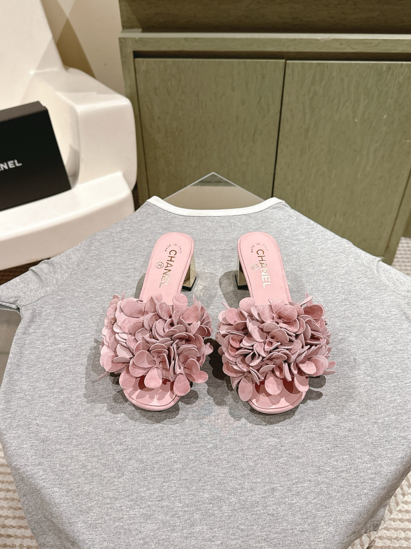 CC Floral Slide Sandals 55mm PInk Suede Cowhide 454285