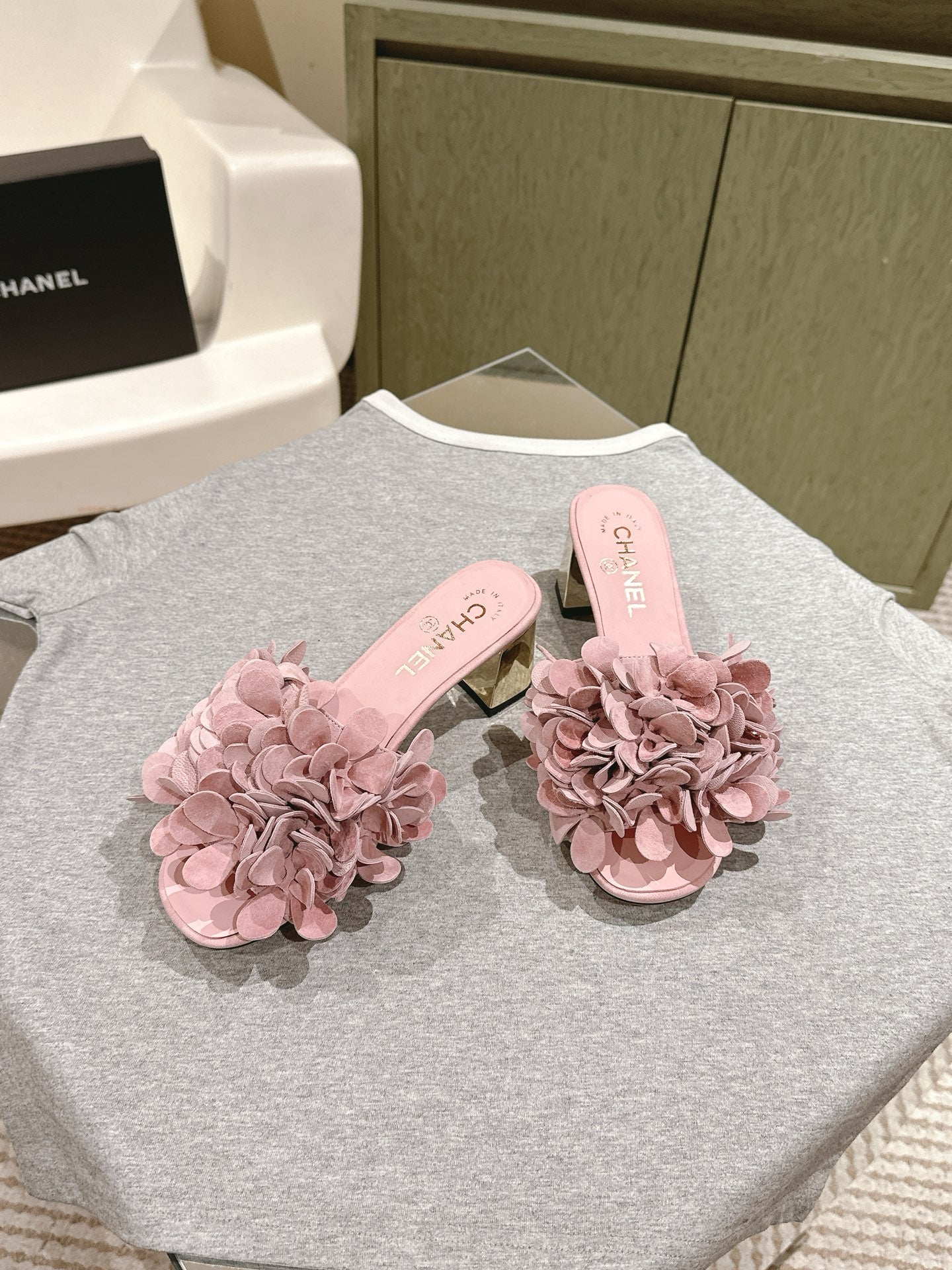 CC Floral Slide Sandals 55mm PInk Suede Cowhide 454285
