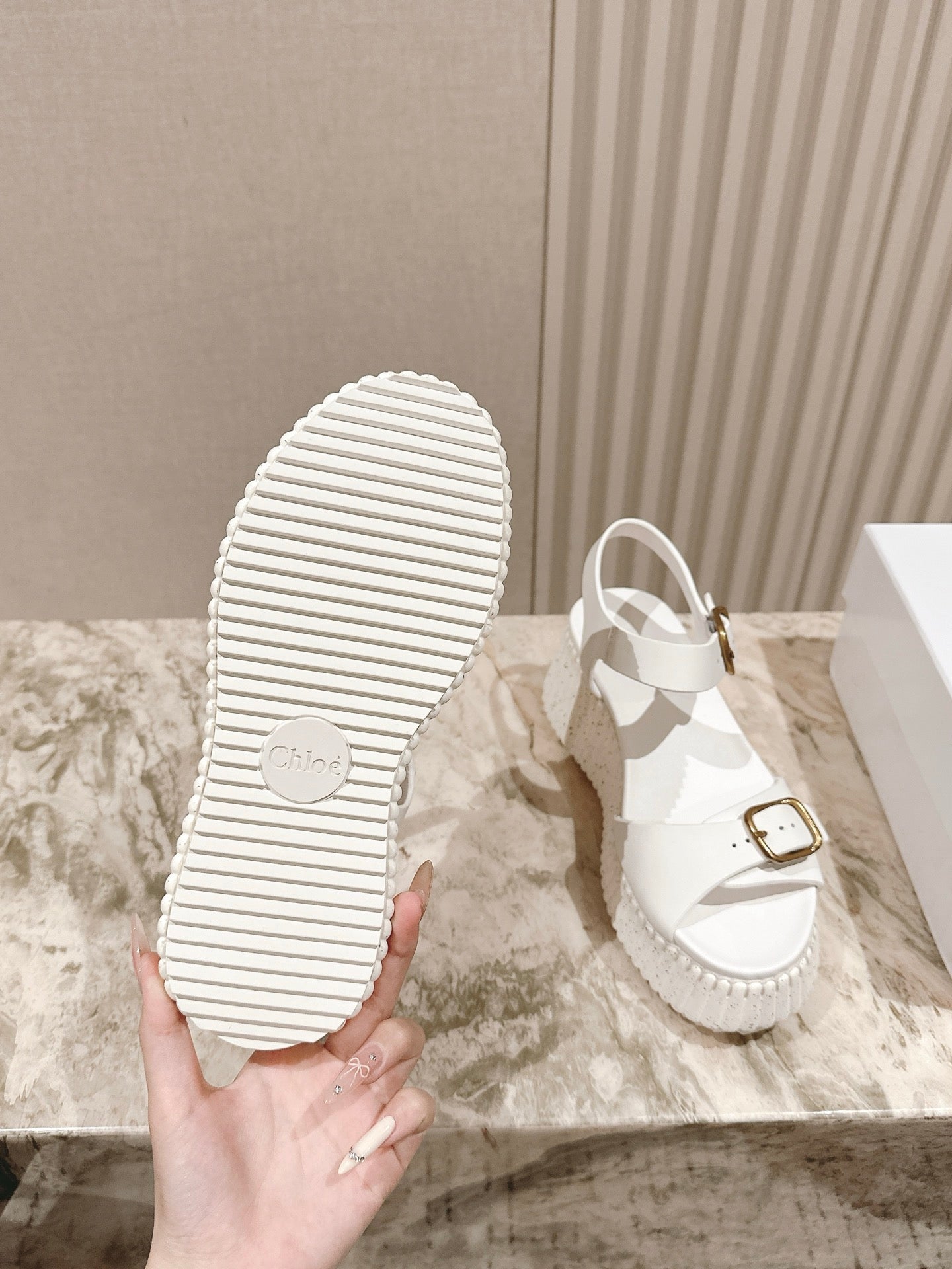 Chloé 26S High-Heeled Sandals in White Lambskin with Gold Hardware