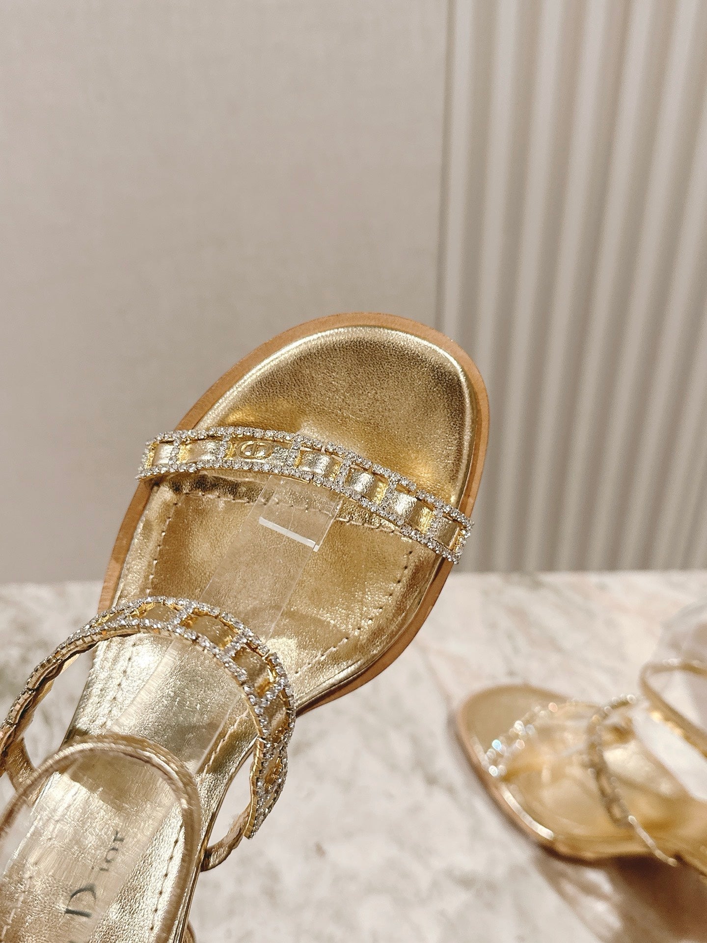 CD Diorissime Heeled Sandal 85 mm Gold Metalic Lambskin 483073