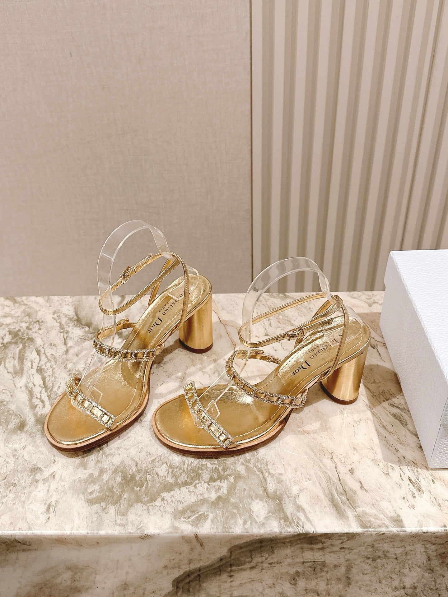 CD Diorissime Heeled Sandal 85 mm Gold Metalic Lambskin 483073