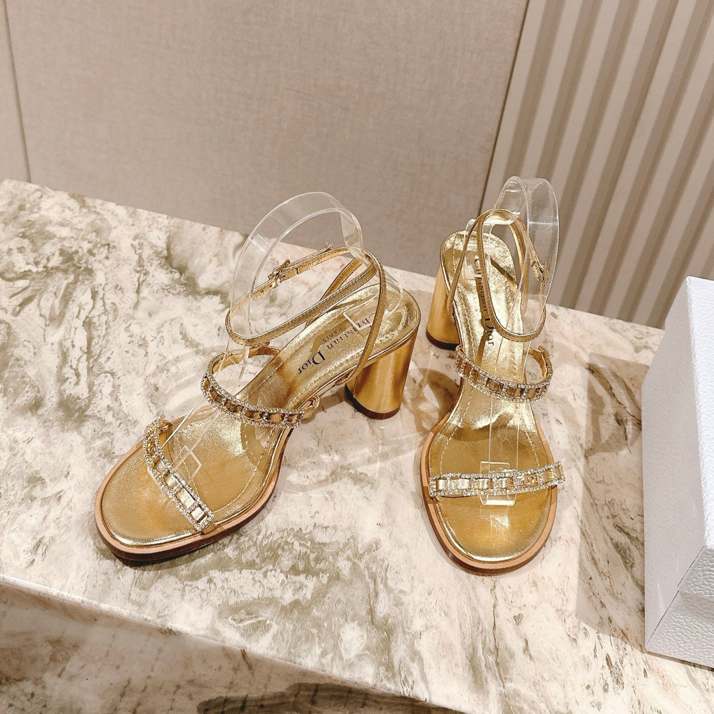 CD Diorissime Heeled Sandal 85 mm Gold Metalic Lambskin 483073