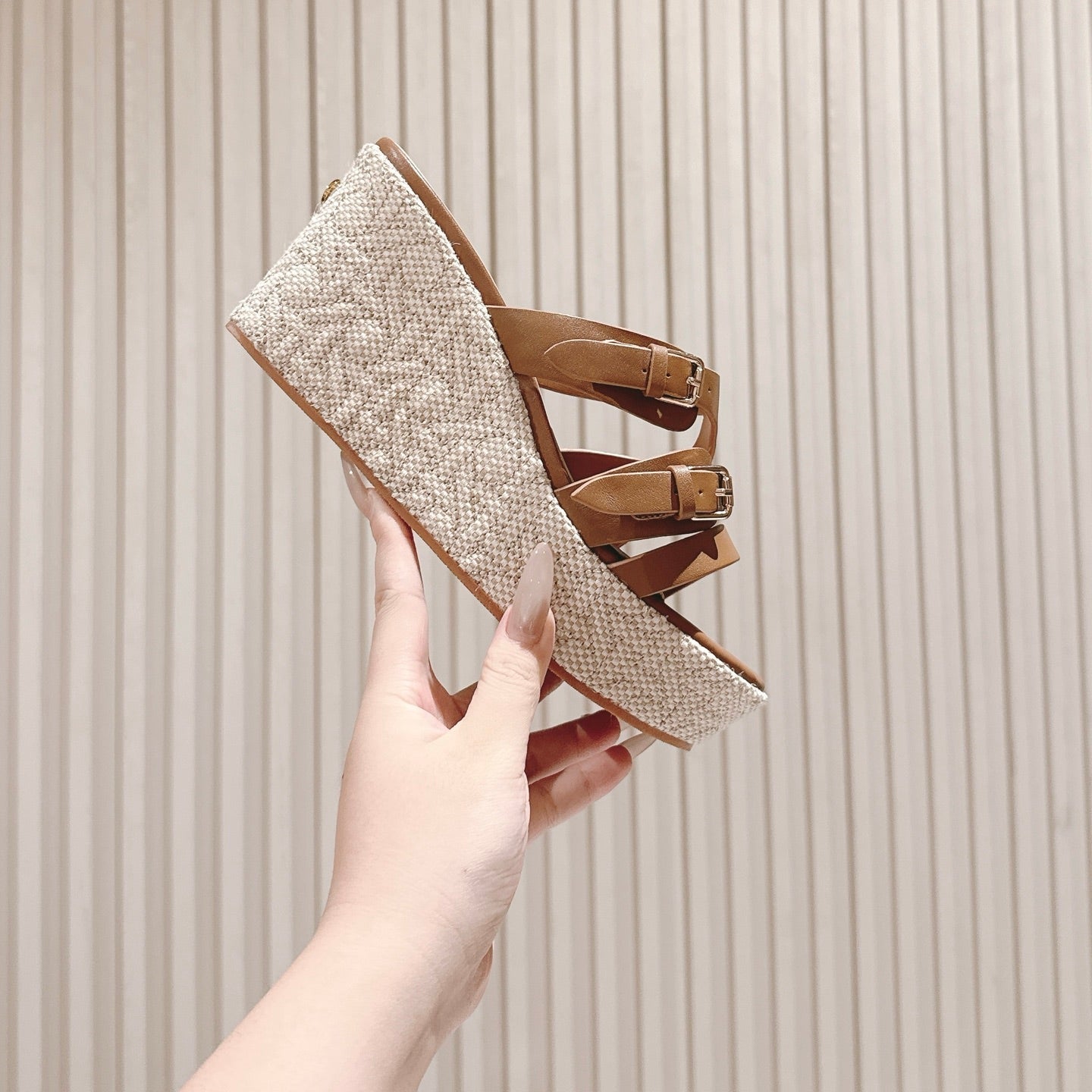 CD Wedge Hemp Sandal 85mm Brown Beige Lambskin 483083