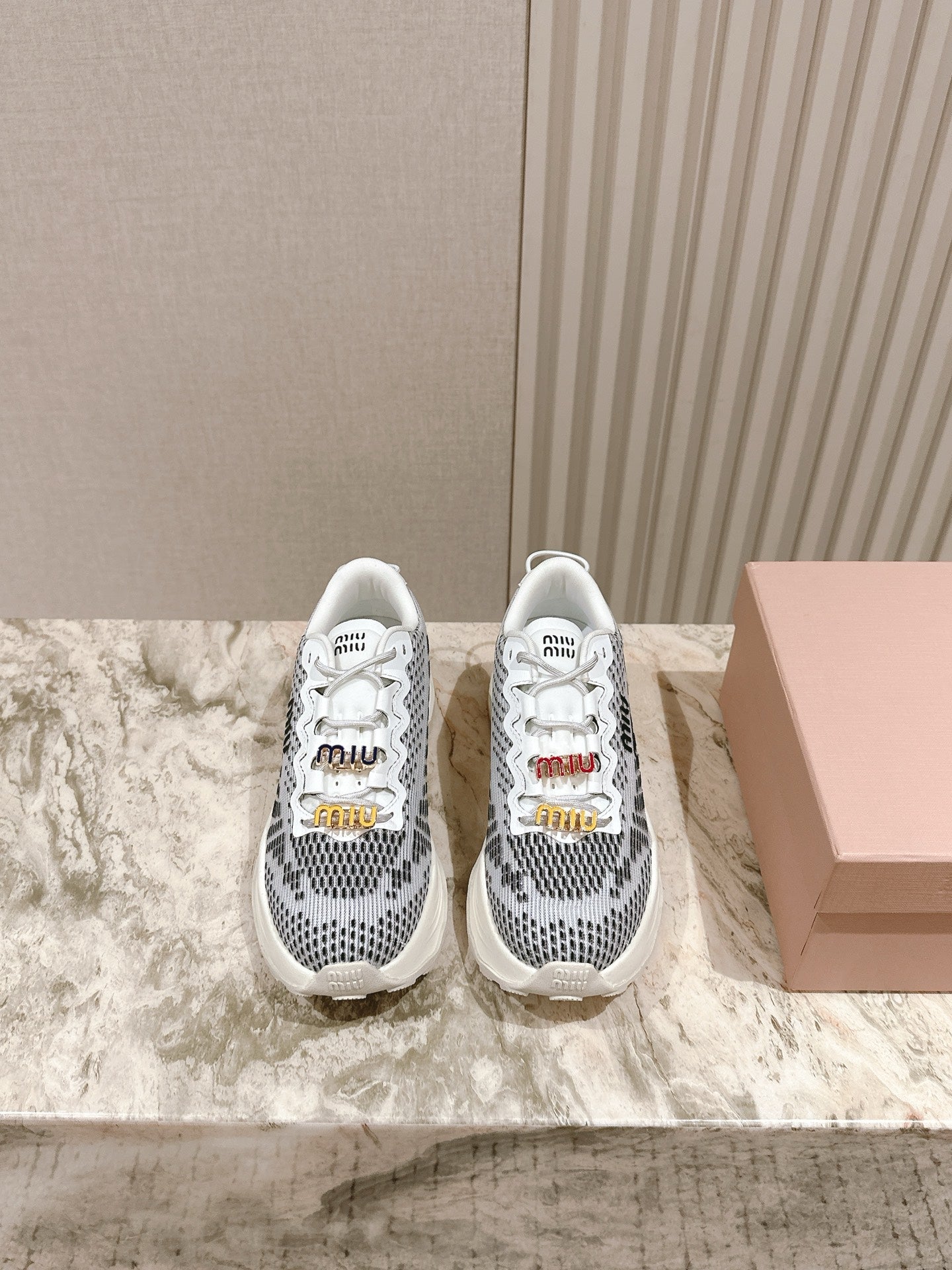 Miu Technical Sneakers White Black Cowhide Fabric 445808