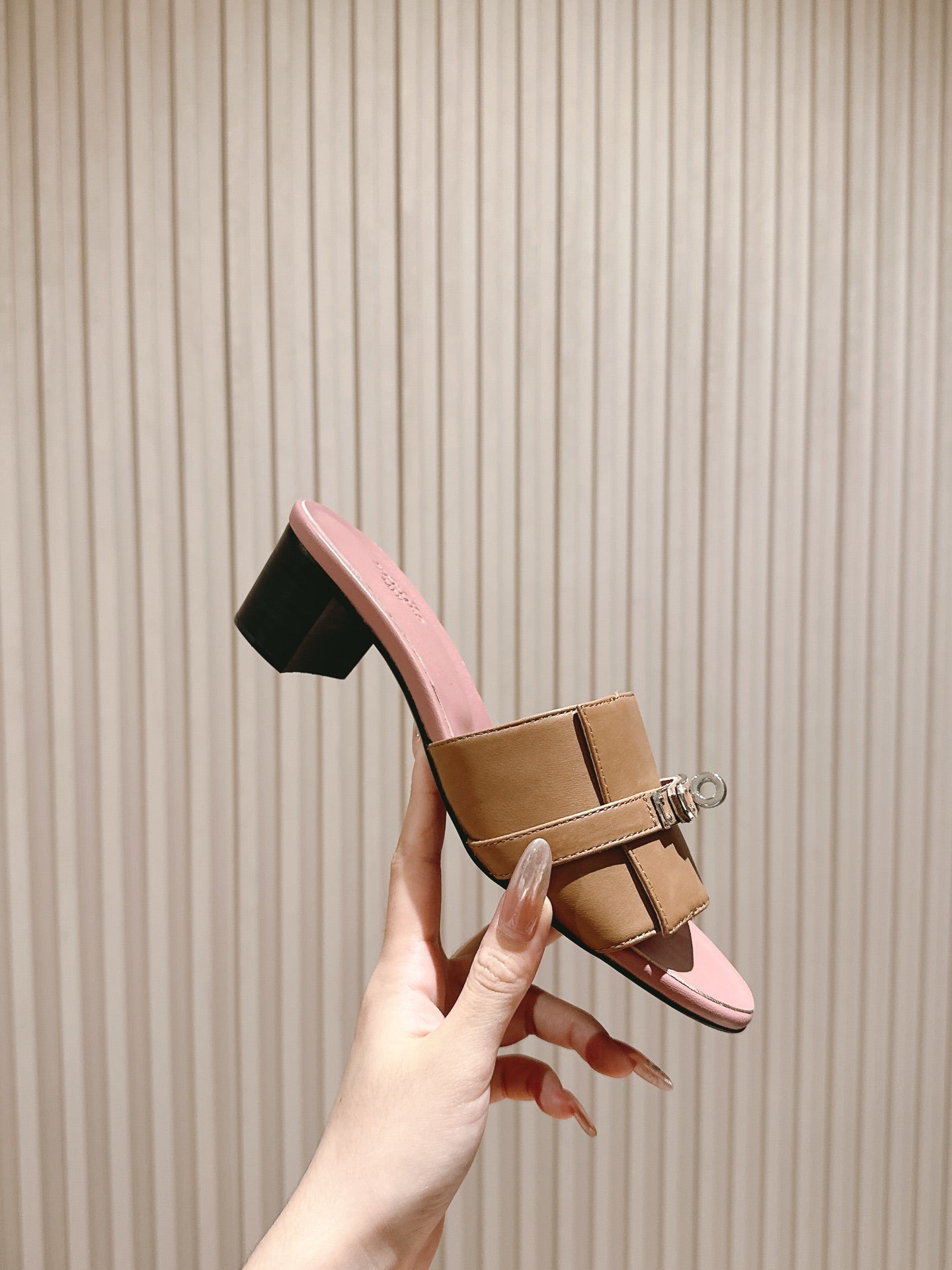 Gigi 50 Sandal Brown Muted Pink Calfskin 445330