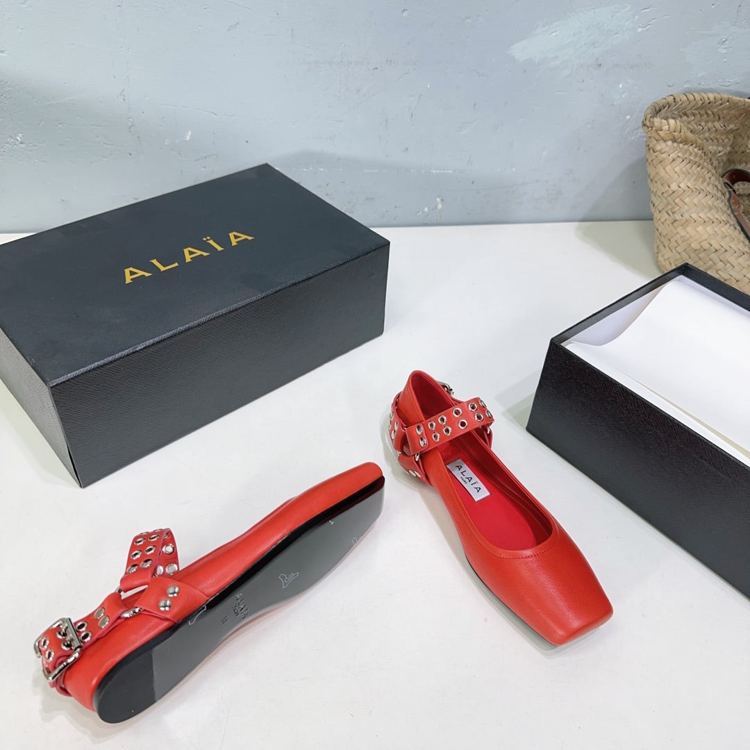 Alaia Biker Ballet Flats Red Cowhide 674317
