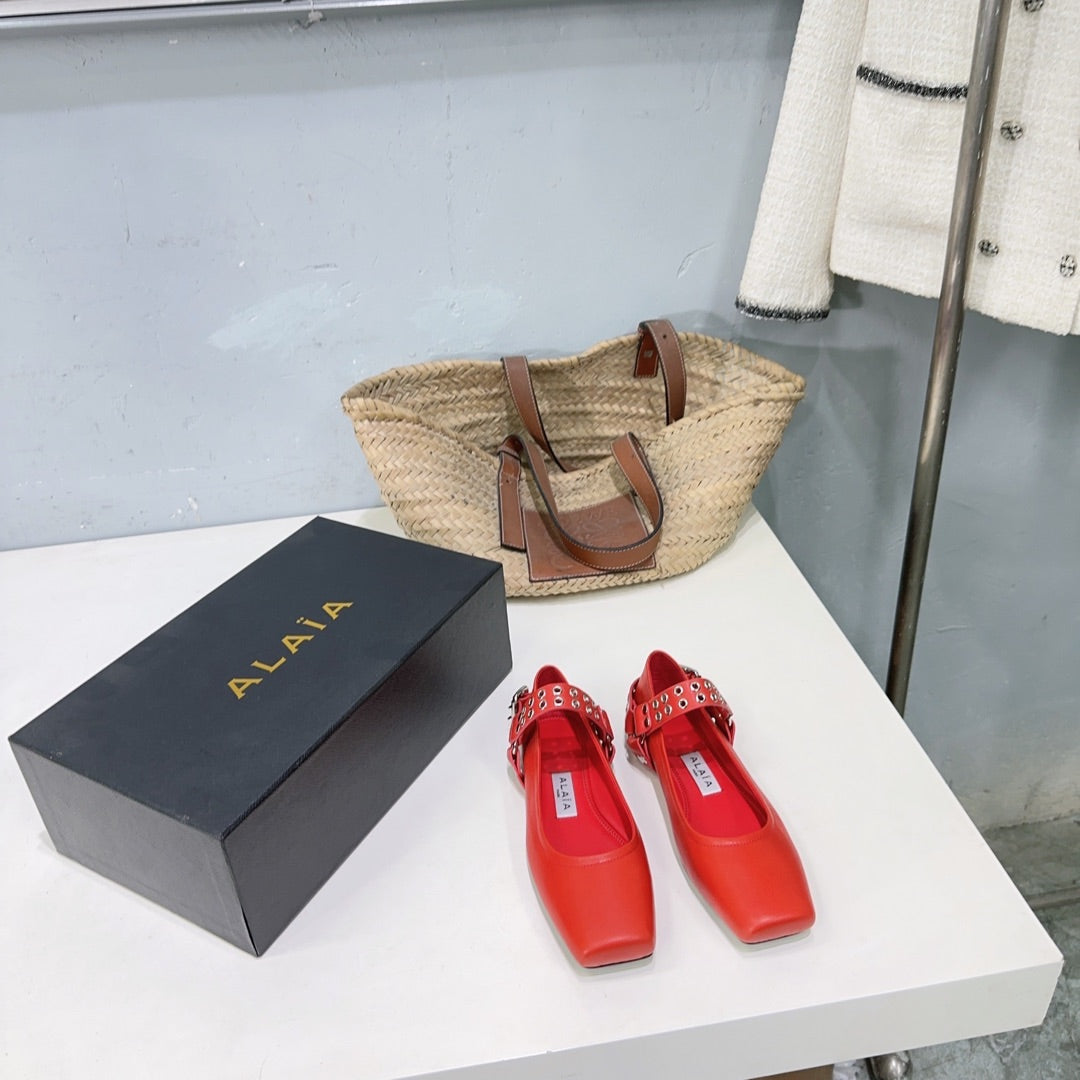 Alaia Biker Ballet Flats Red Cowhide 674317