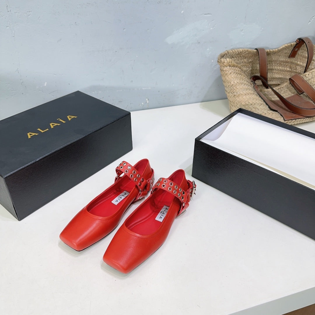 Alaia Biker Ballet Flats Red Cowhide 674317