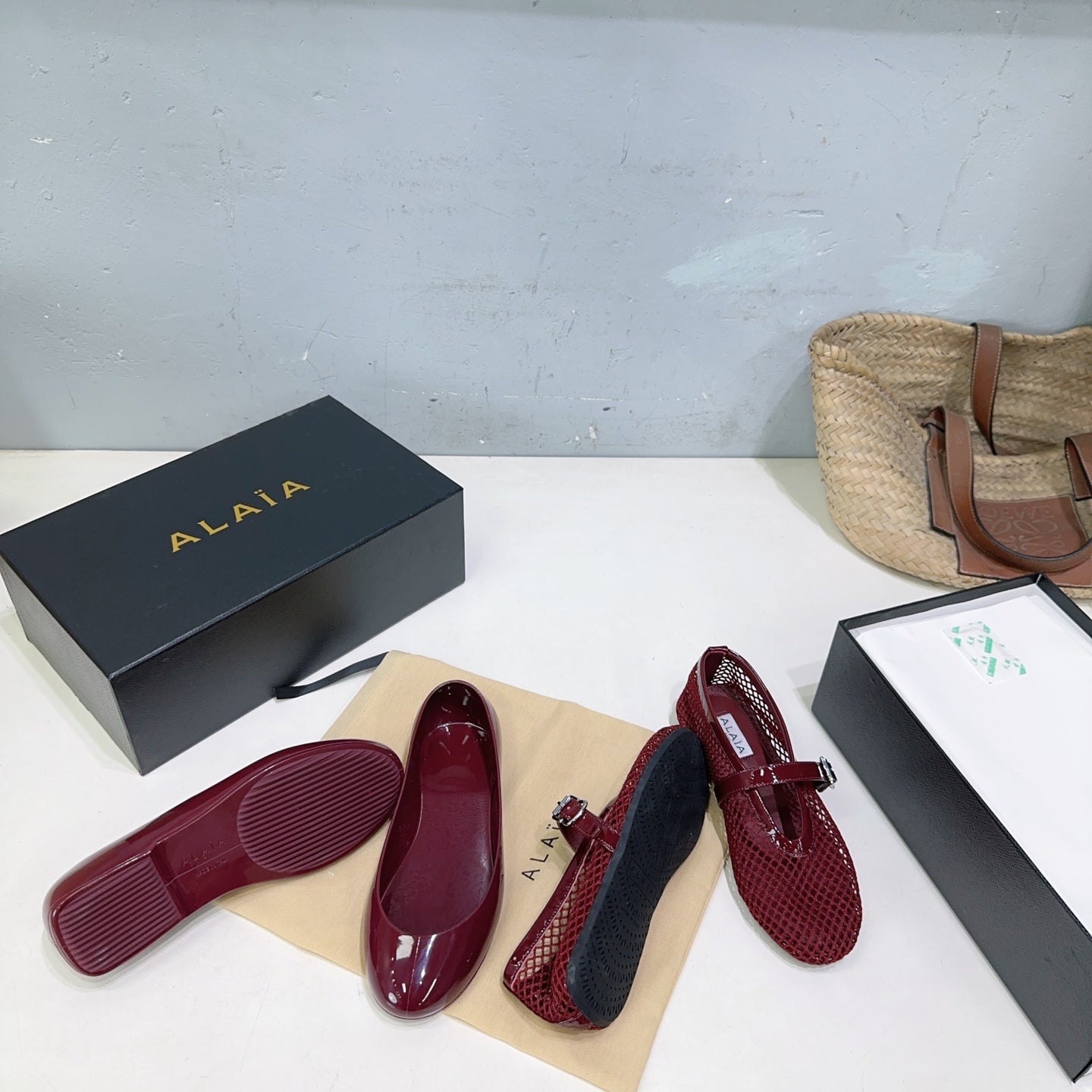 Alaia Ballet Flats Burgundy Mesh Patent Leather 674313