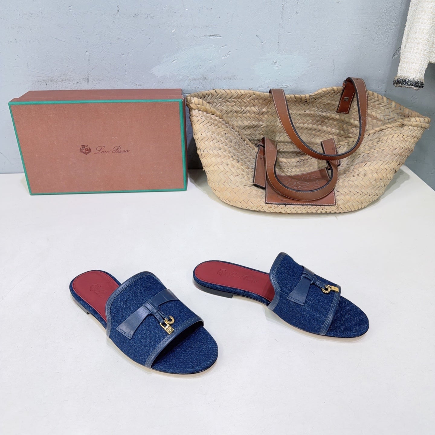 LP Summer Charms Flat Sandal Blue Leather Canvas 742537