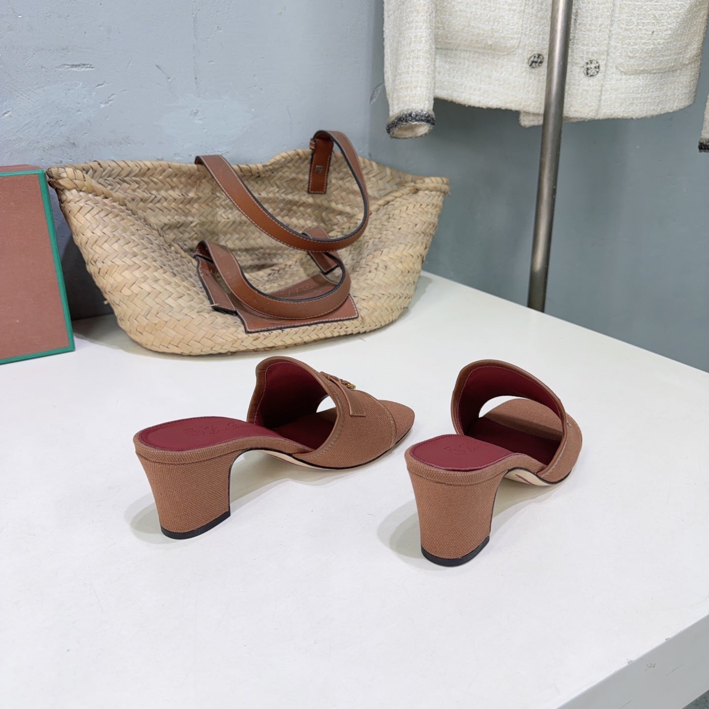 LP Summer Charms Mules 5.5cm Brown Leather Canvas 742542