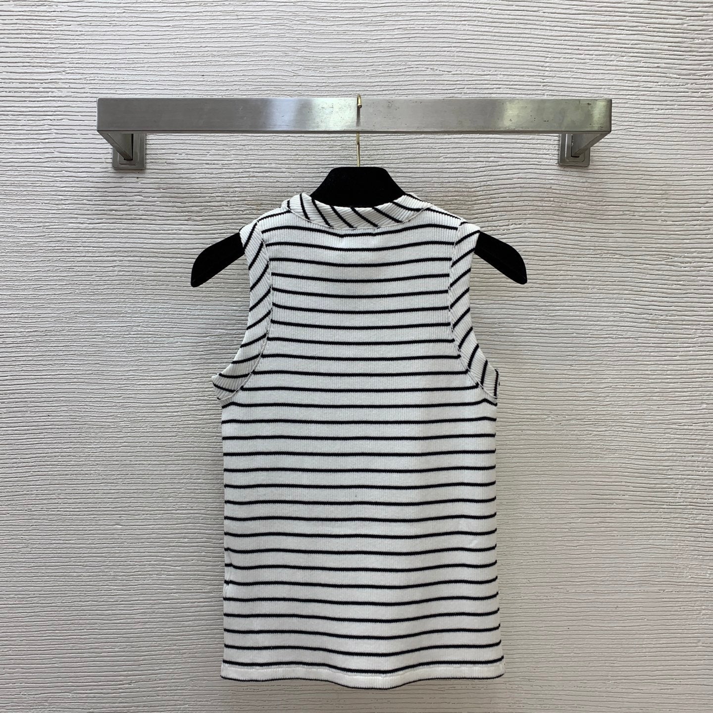 Celine 26s Slim Fit Stretch Knit Vest Black White Cotton 406351