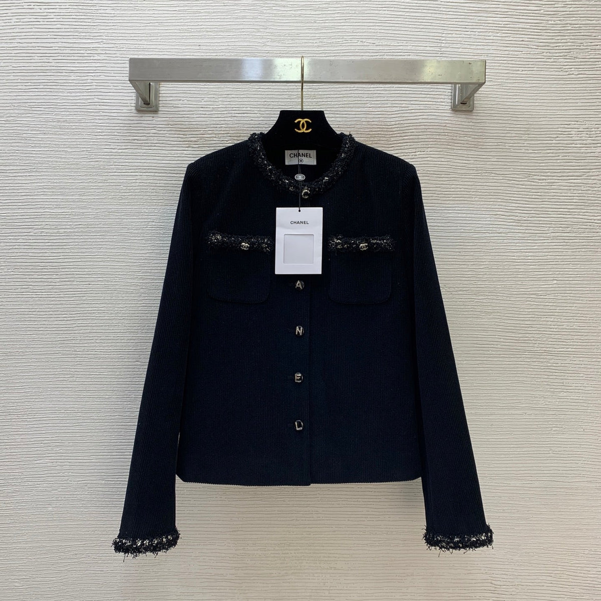 CC 26s Collarless Jacket With White Frayed Trim 425769