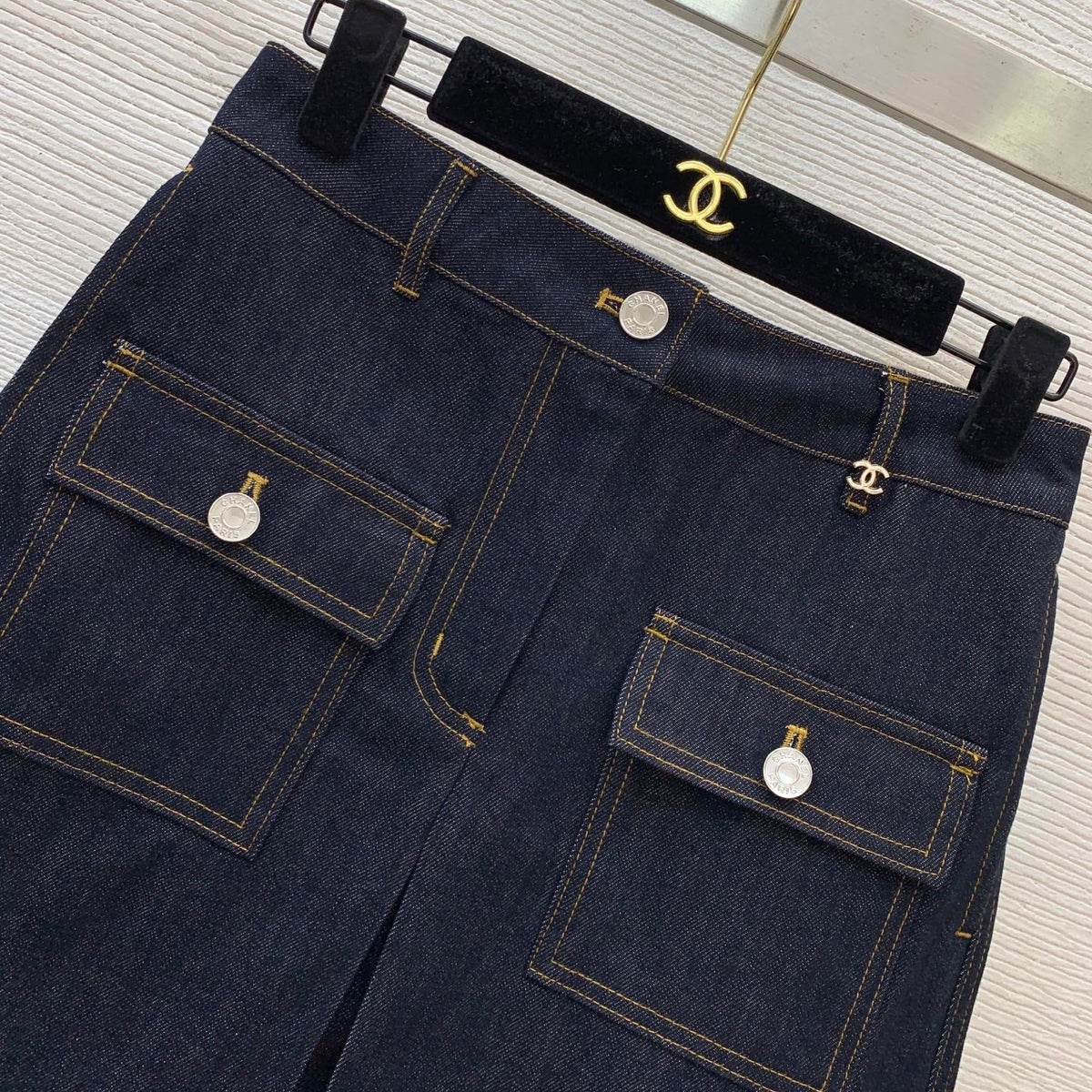 Chanel 26s Skirt Dark Blue Denim 445348