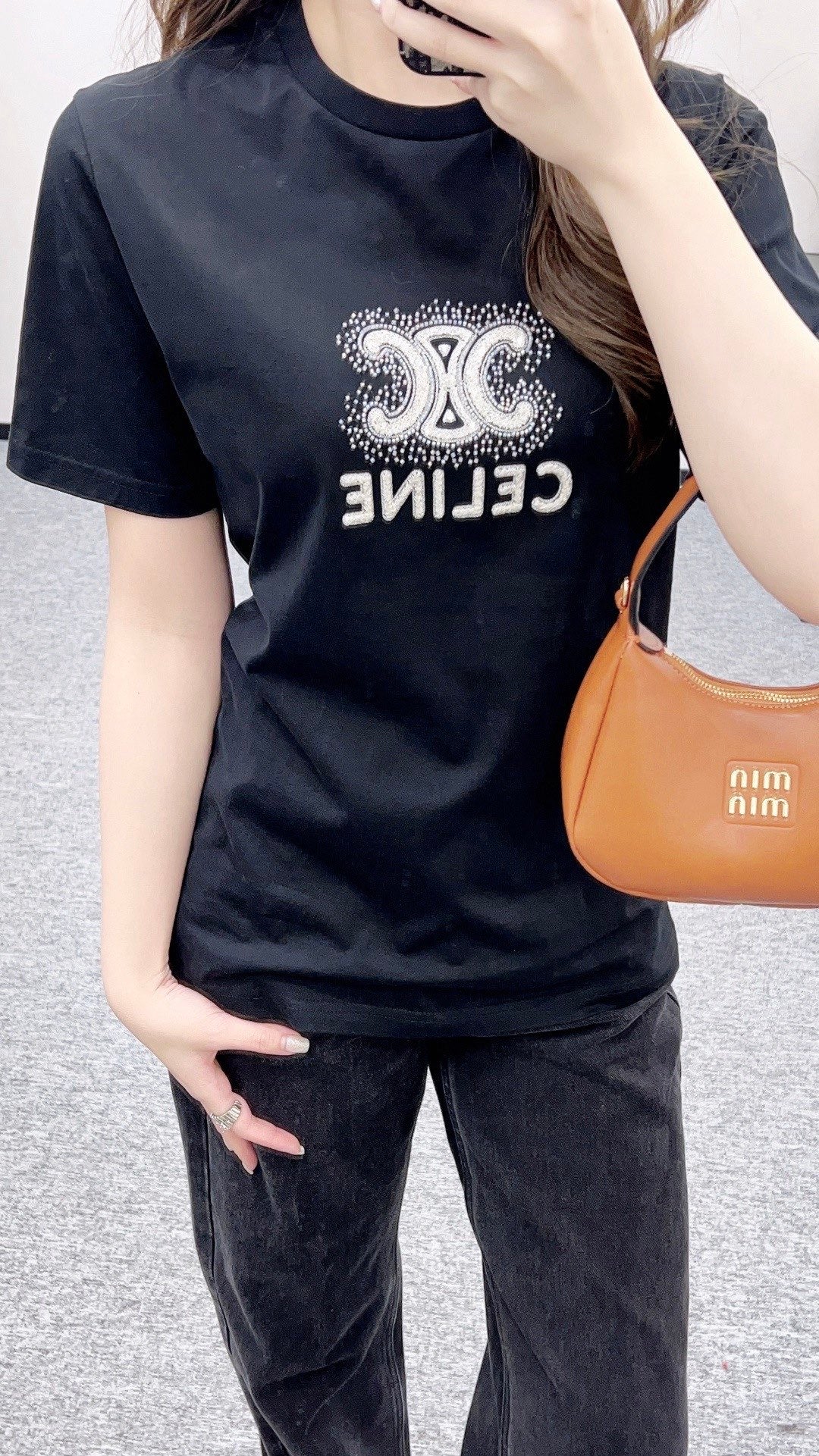 Celine Triomphe Embroidered T-shirt Cotton 351314