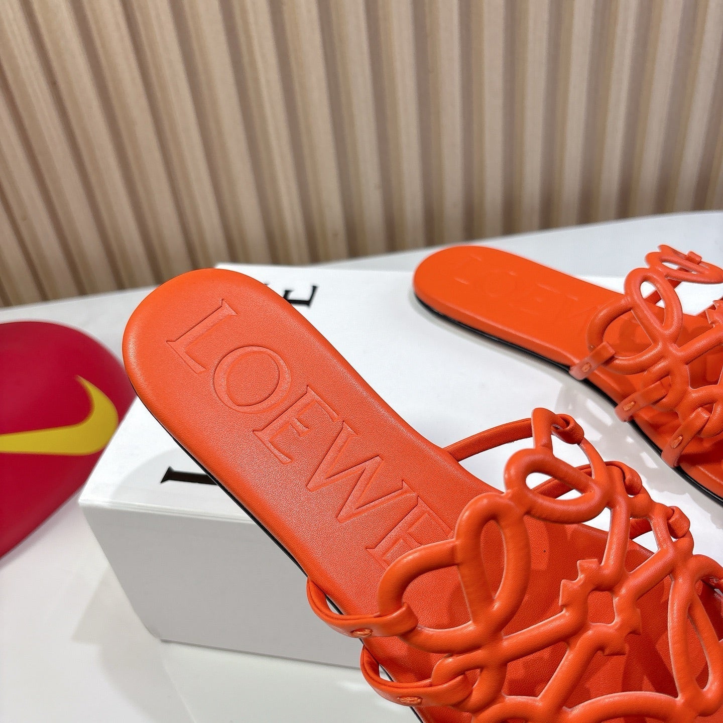 Petal Anagram Slide in Orange Soft Calfskin 273740