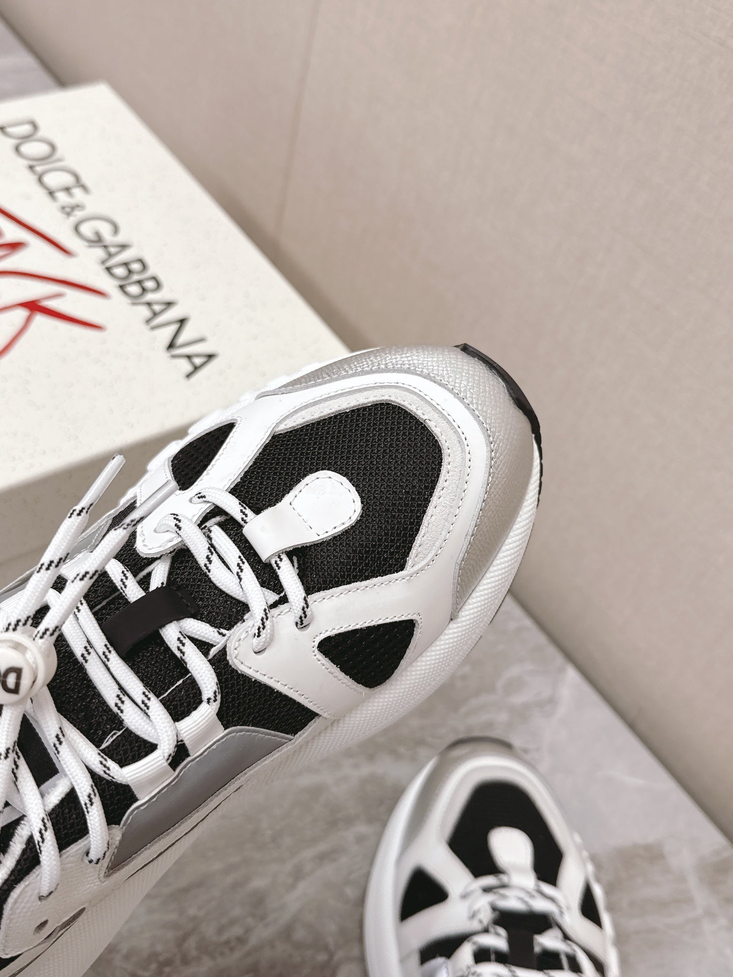 DC Chunky Sneakers Black White Silver Cowhide & Mesh Lining 339128