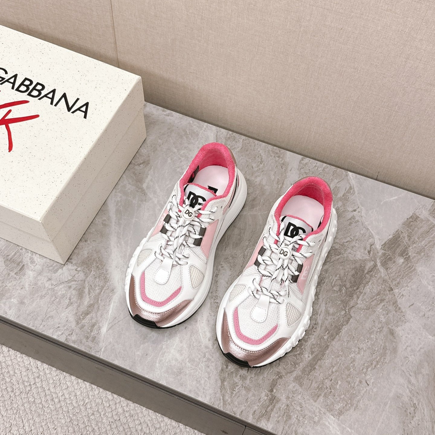 DC Chunky Sneakers White Pink Cowhide & Mesh Lining 339131