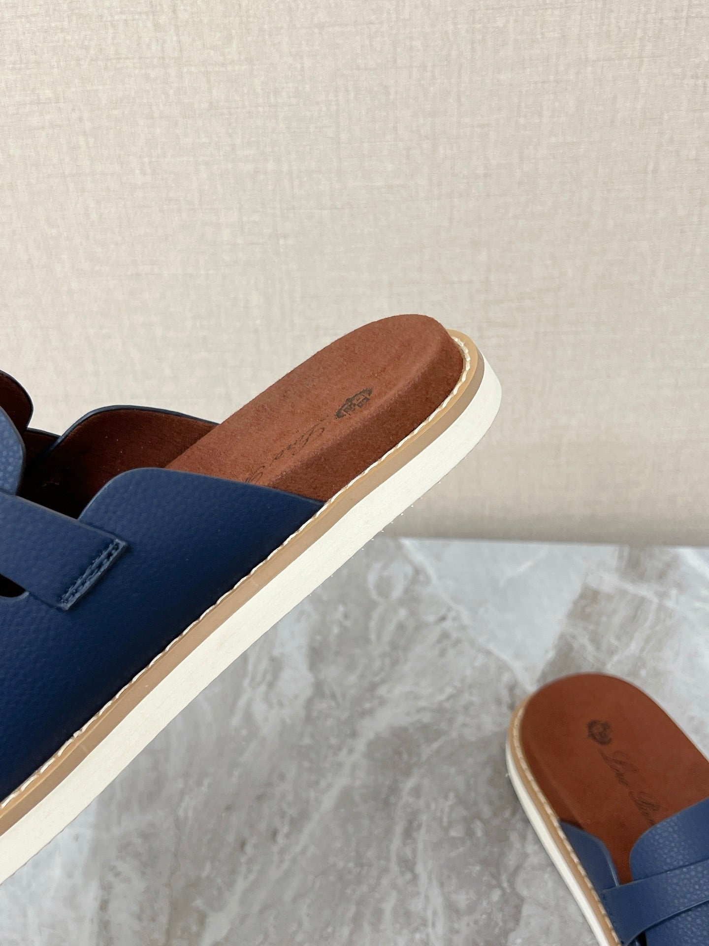 LP 26s Men’s Lock Mule Slides In Dark Blue Calfskin Silver Hardware