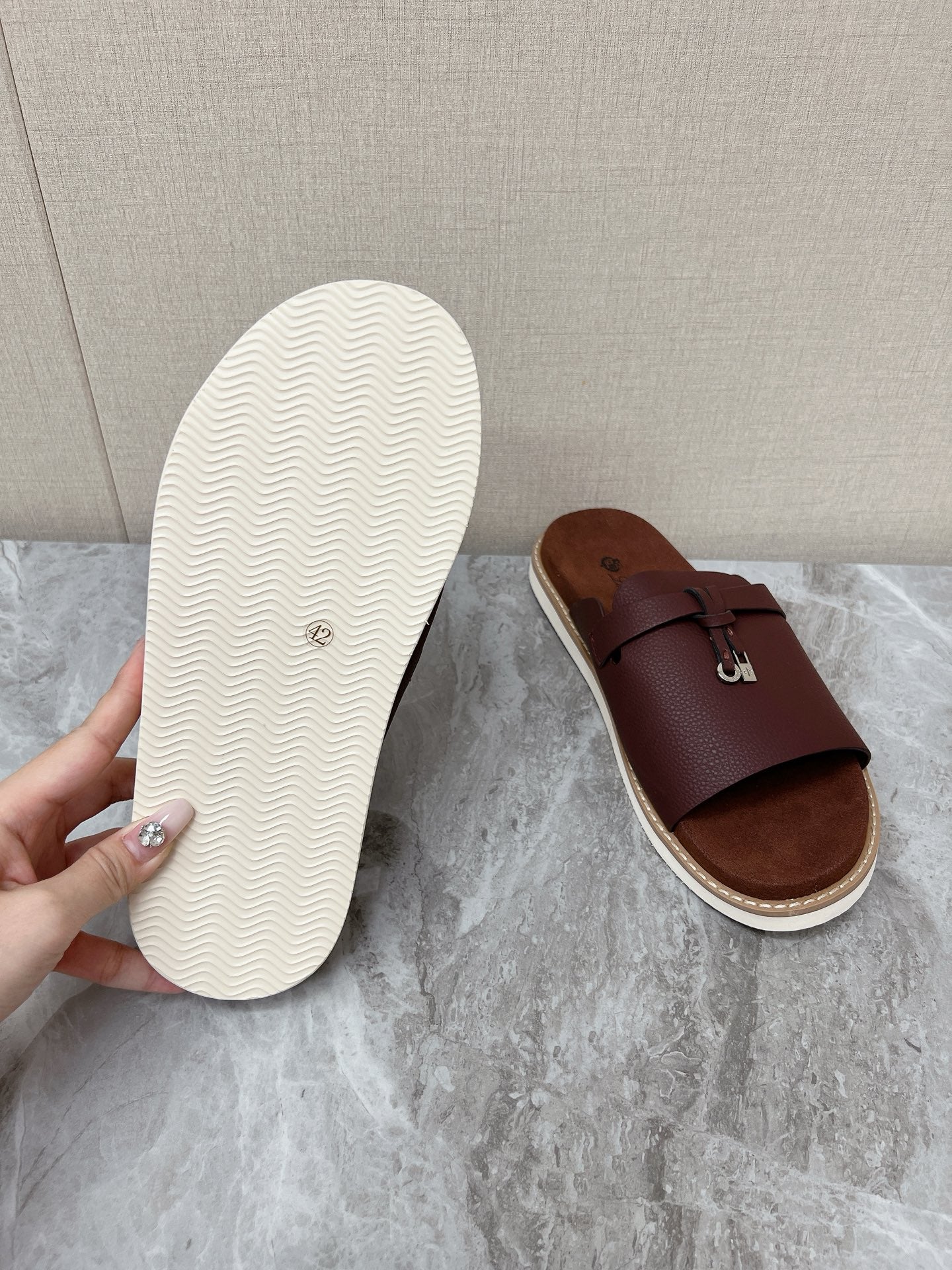 LP 26s Men’s Lock Mule Slides In Burgundy Red Calfskin Silver Hardware