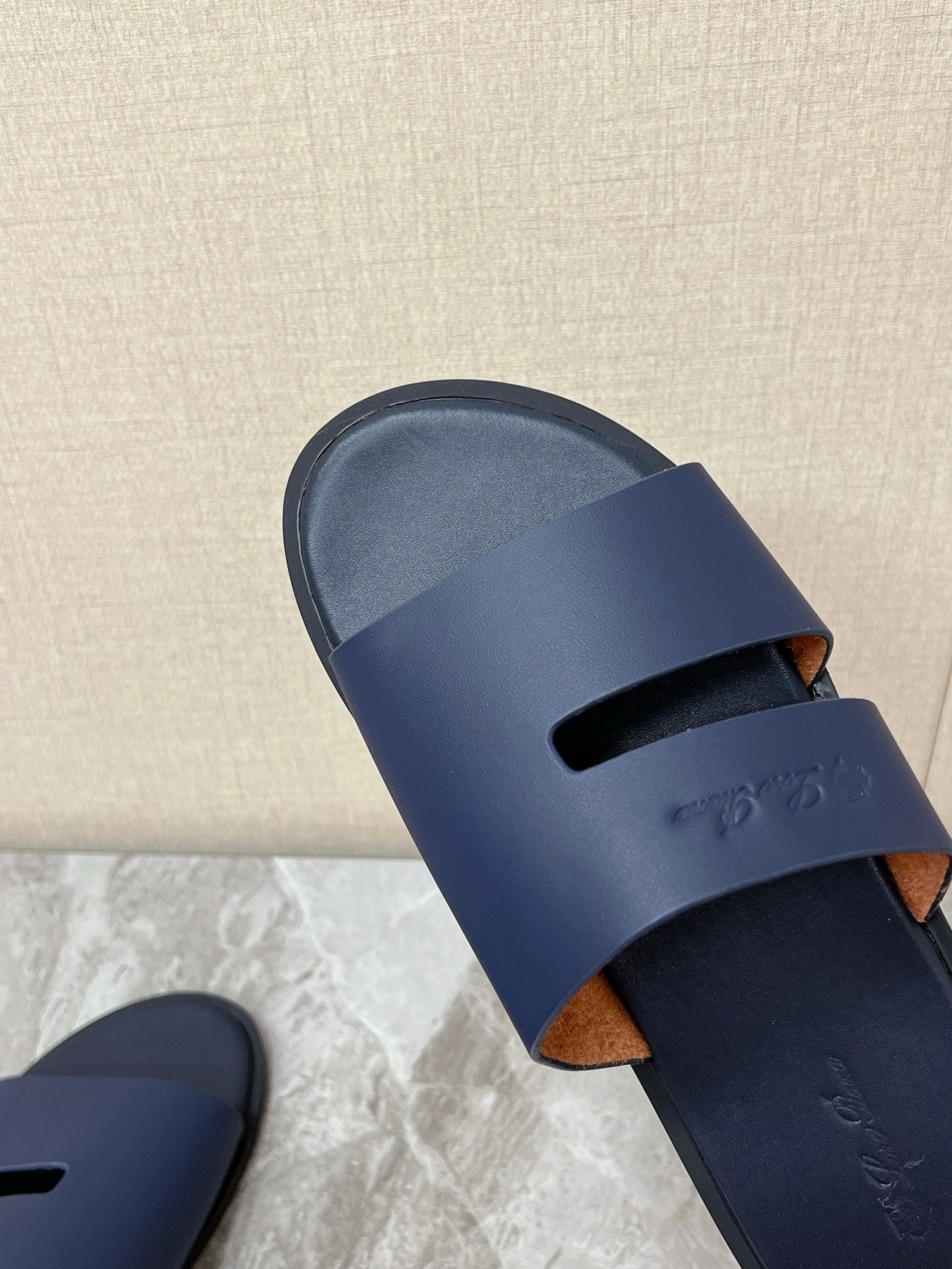 LP 26s Men’s Classic H-Cut Slides In Navy Blue Calfskin
