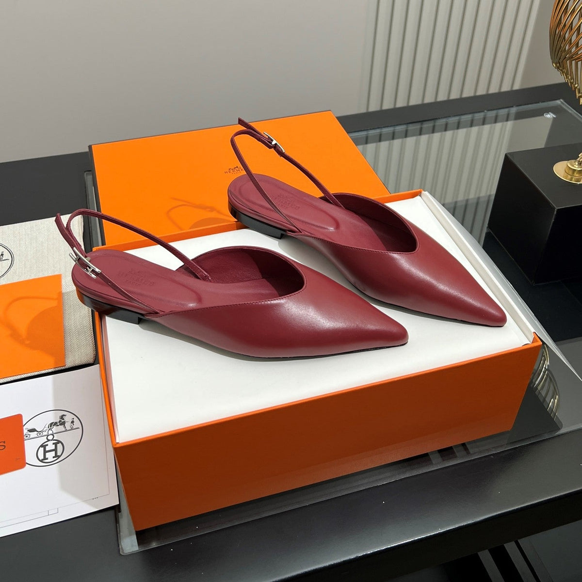 HM 26s Nicoletta Flats 1cm Burgundy Leather 149117