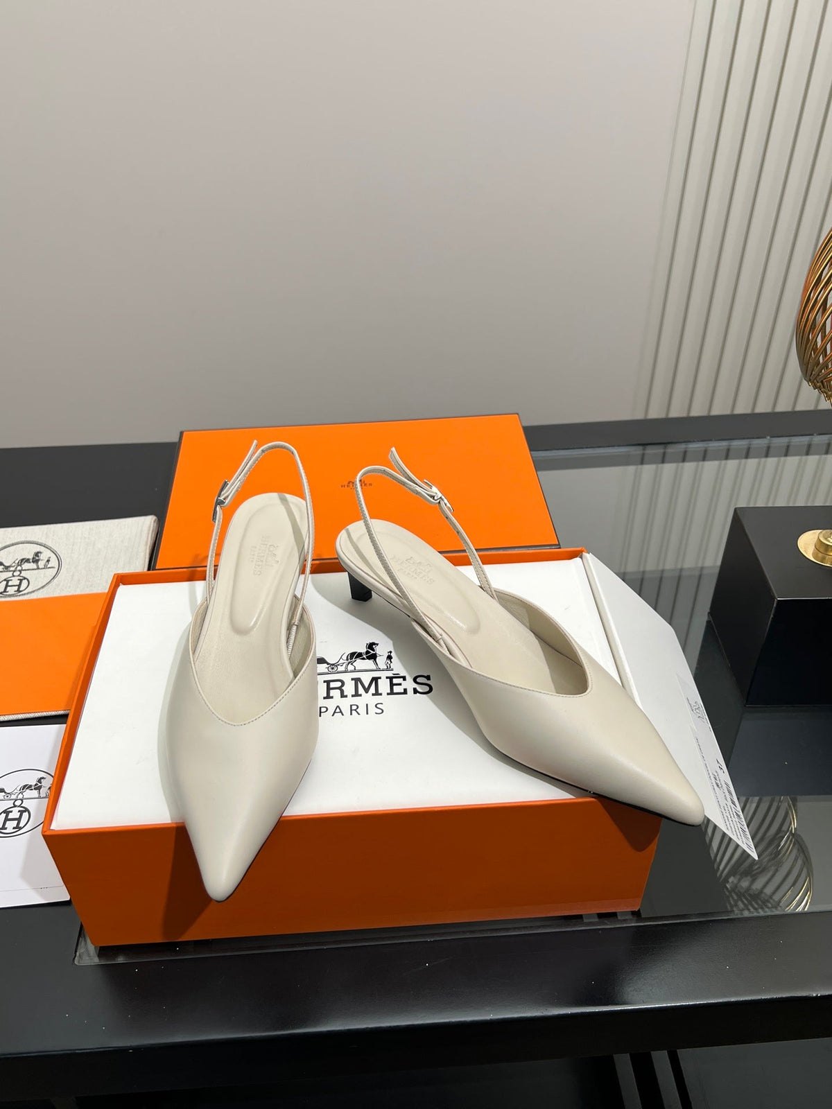 HM 26s Nicoletta Slingbacks 4cm Cream Leather 149127