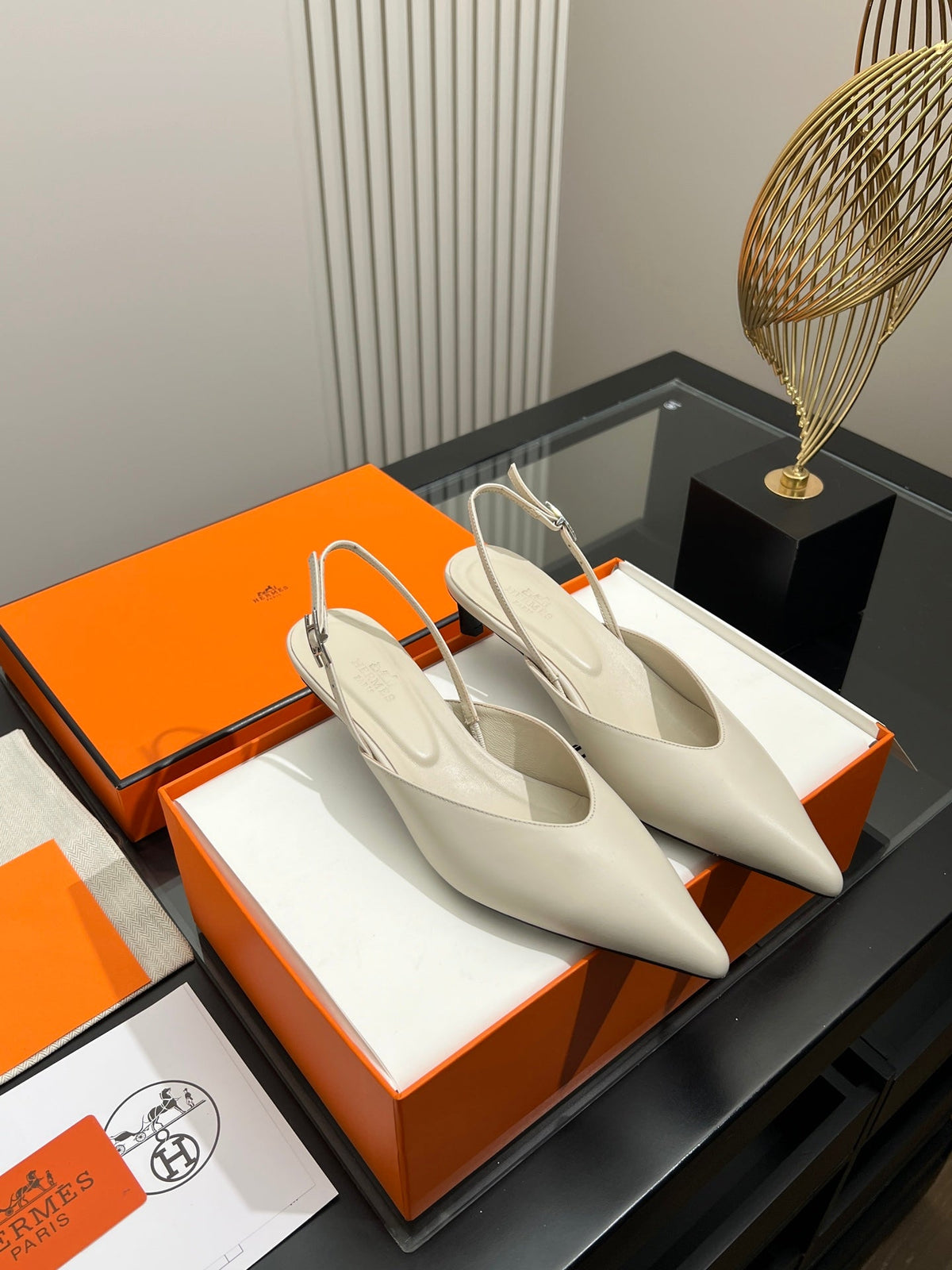 HM 26s Nicoletta Slingbacks 4cm Cream Leather 149127