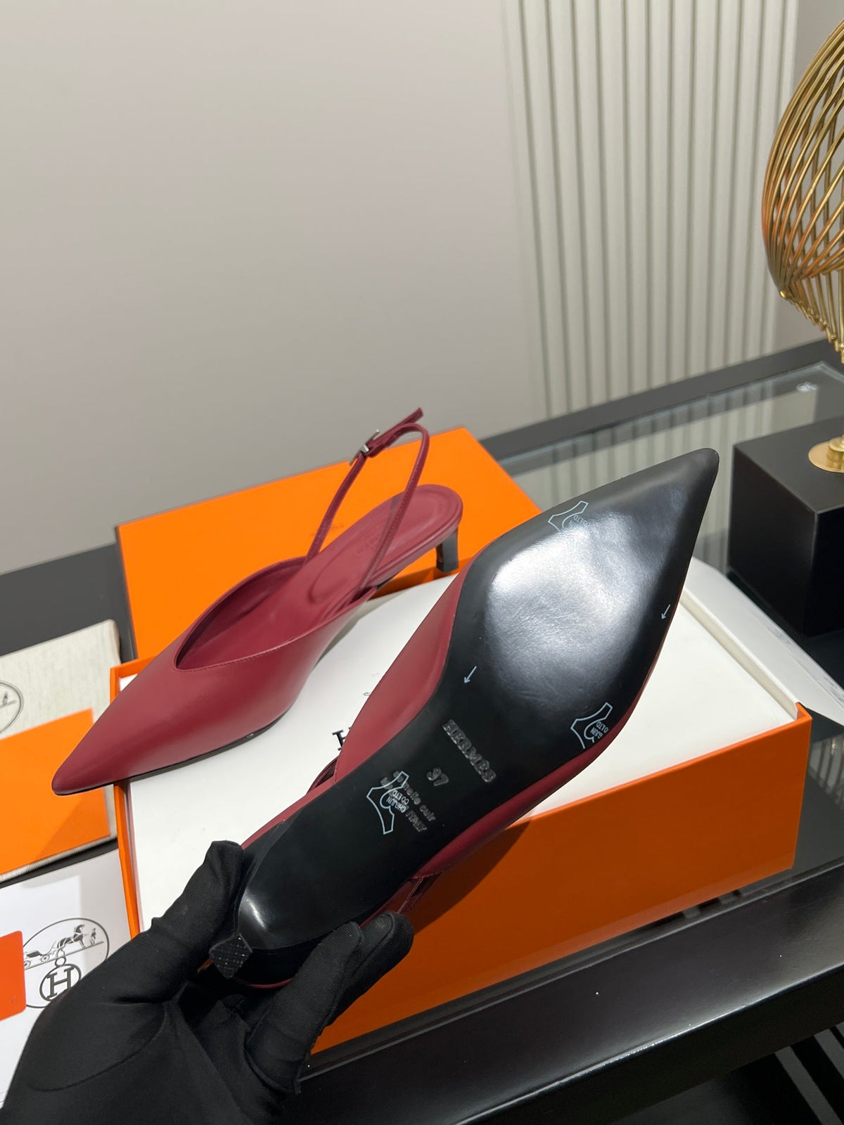HM 26s Nicoletta Slingbacks 4cm Burgundy Leather 149129