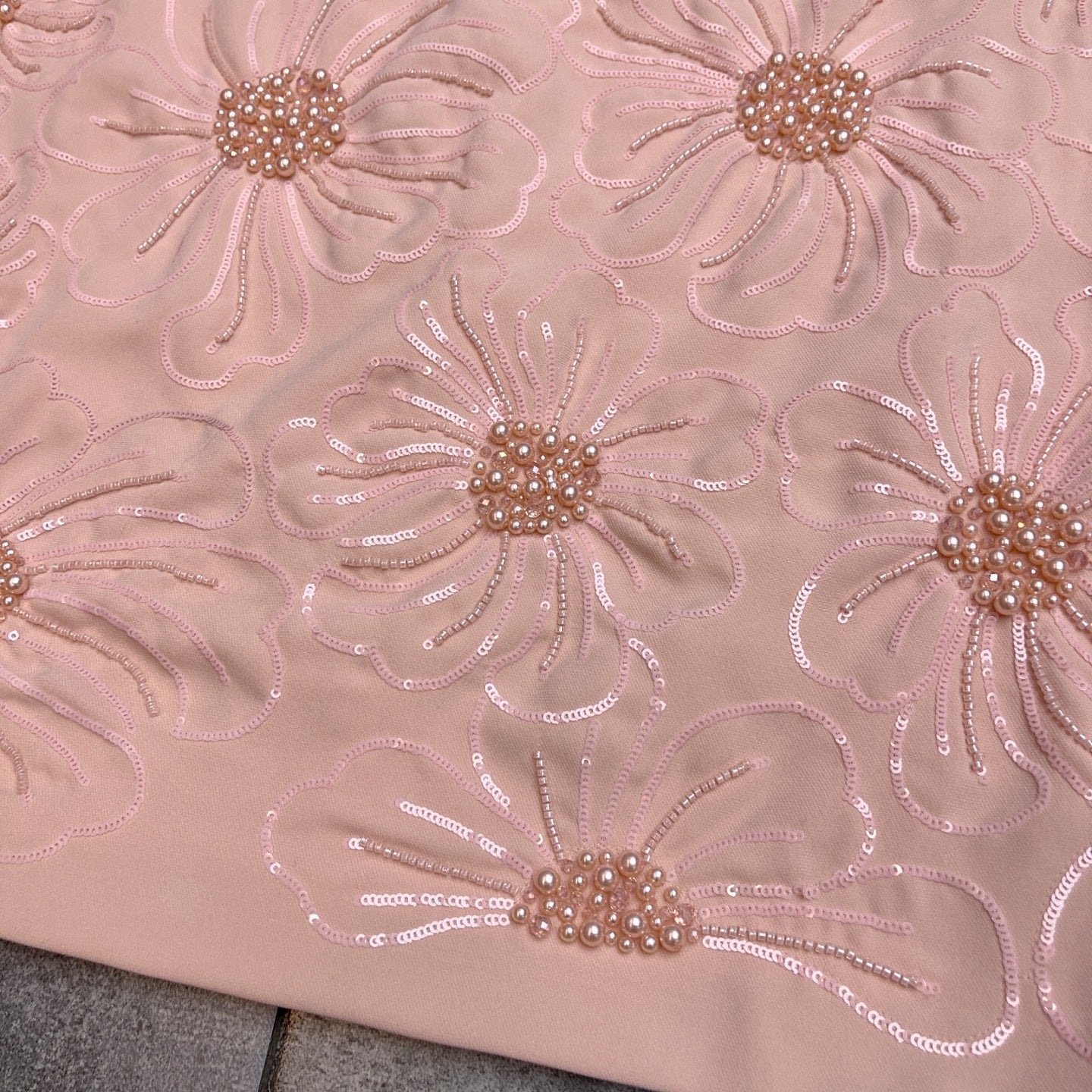 Valentino 26s Sequin Embroidery Sleeve Dress Pink Cotton Polyester Fiber