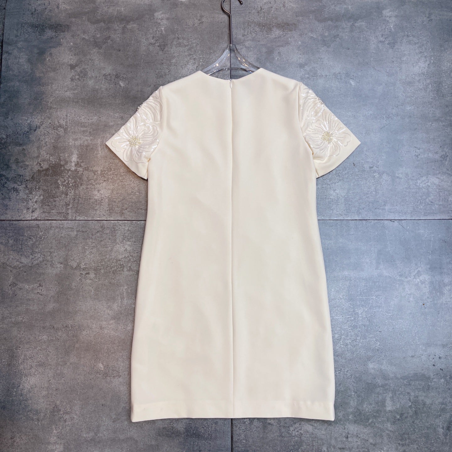 Valentino 26s Sequin Embroidery Sleeve Dress White Cotton Polyester Fiber