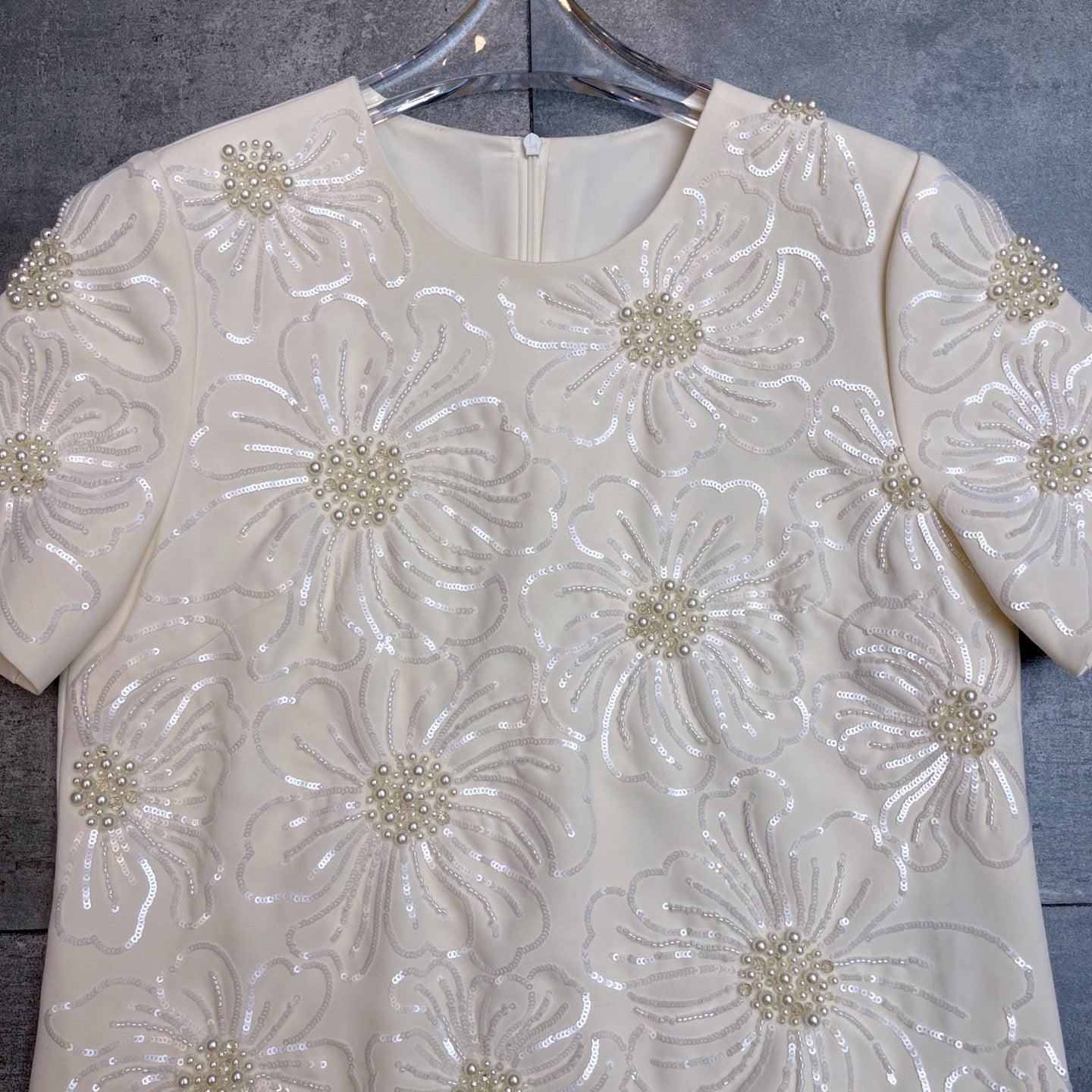 Valentino 26s Sequin Embroidery Sleeve Dress White Cotton Polyester Fiber