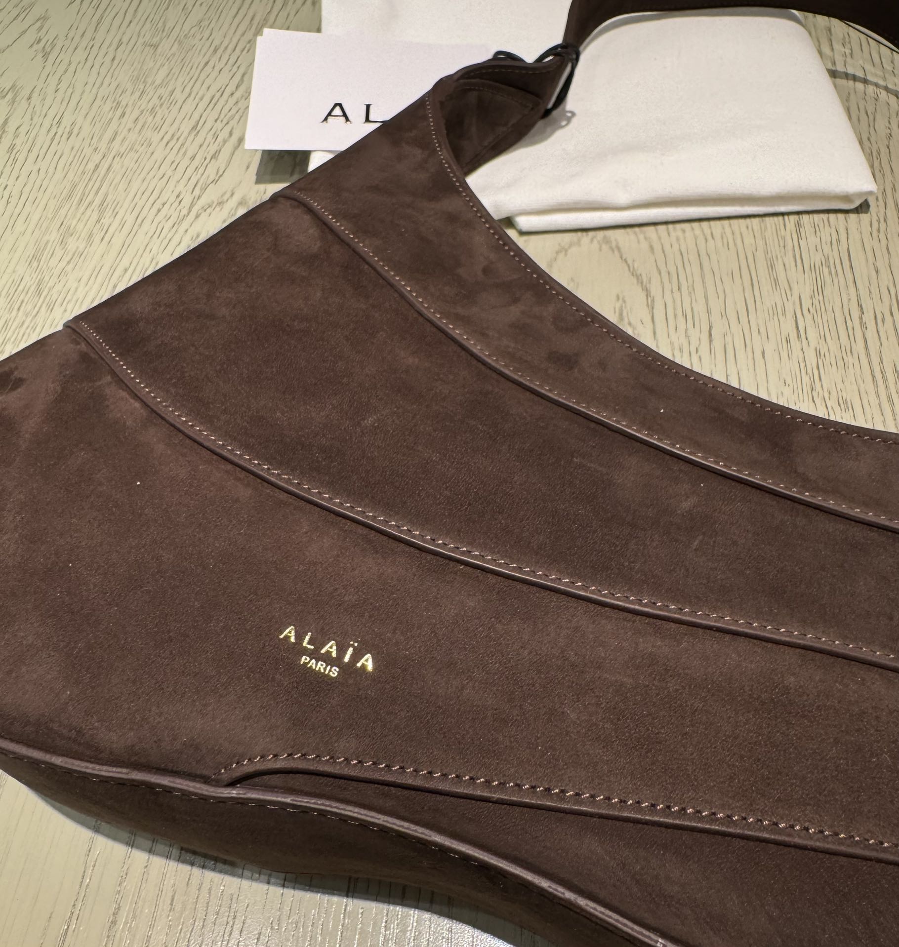 WAVE HOBO BAG 29 IN CHOCOLATE SUEDE