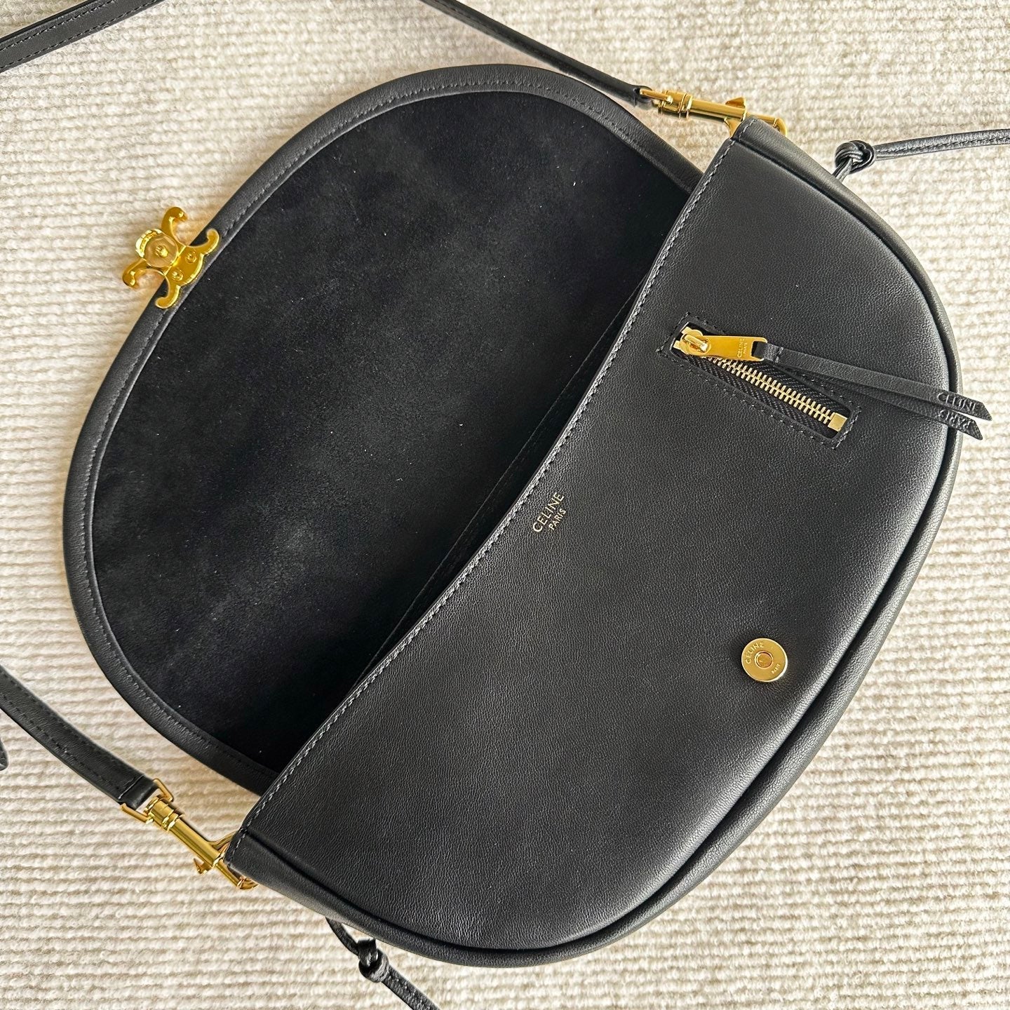 Celine Halfmoon Triomphe Small Bag 25cm Black Lambskin