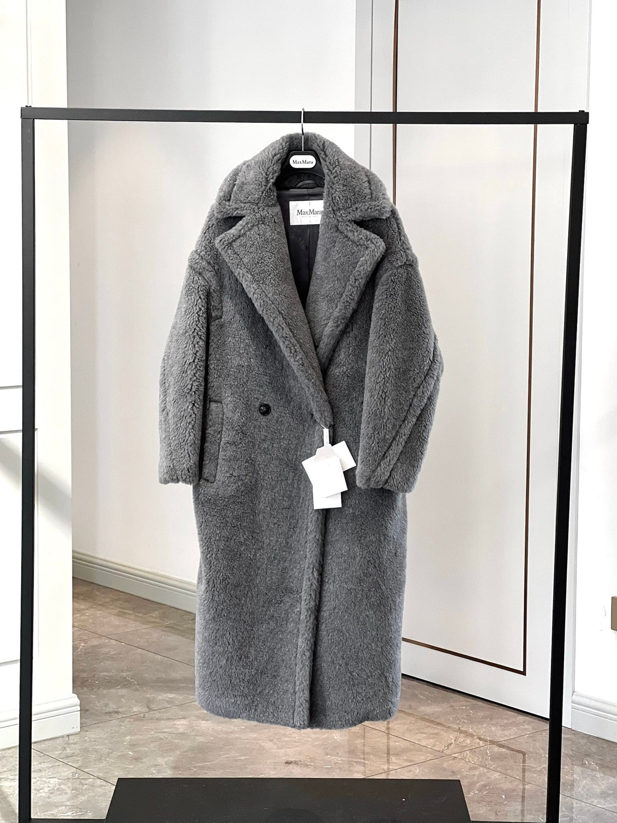 Max Mara 26s Teddy Bear Long Coat Grey Alpaca Wool Silk 429241