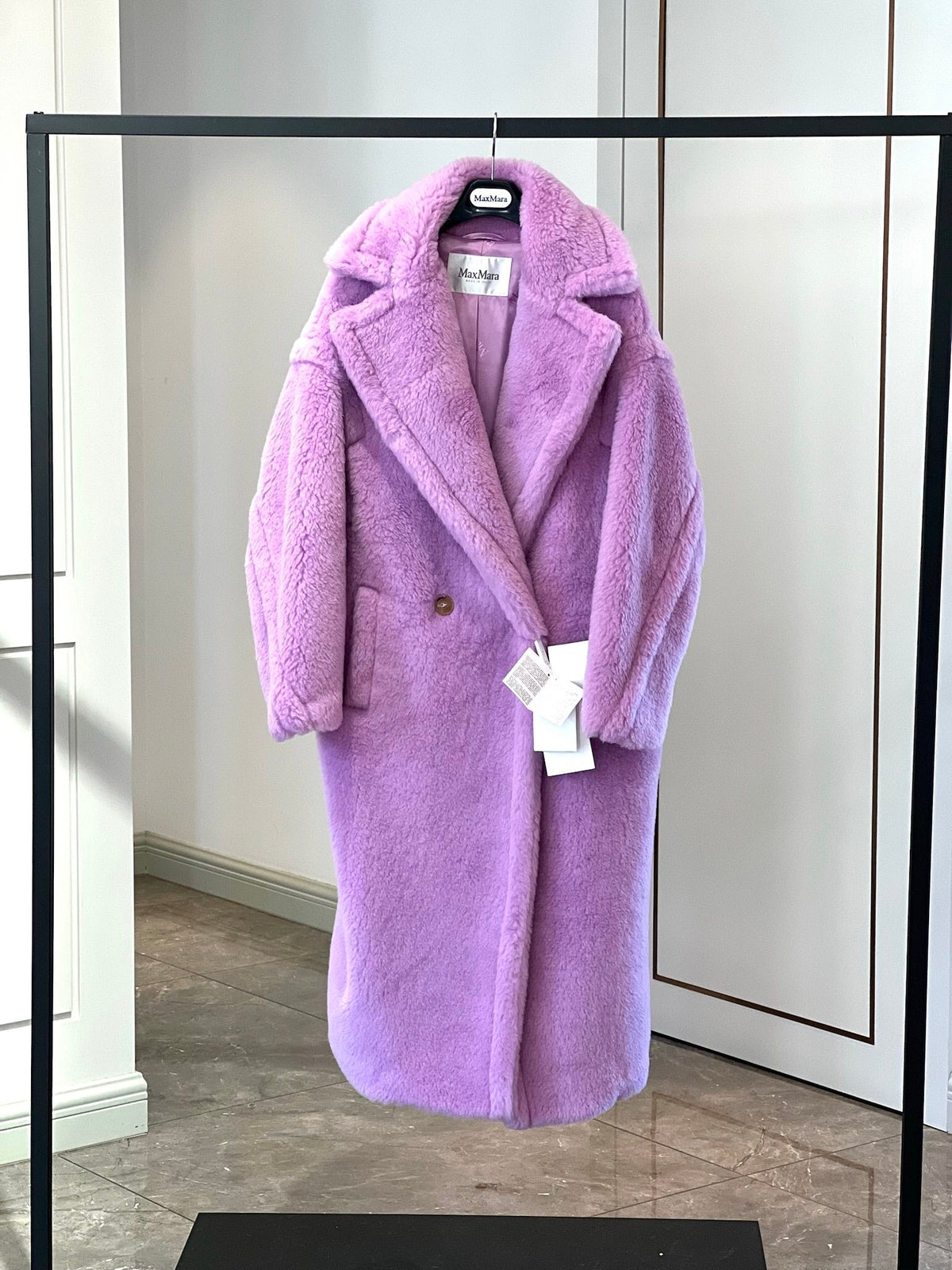 Max Mara 26s Teddy Bear Long Coat Purple Alpaca Wool Silk 429252