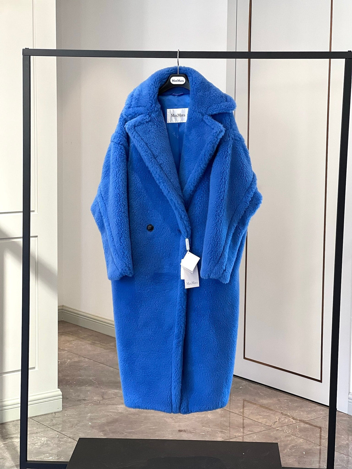 Max Mara Teddy Bear Icon Long Coat Royal Blue Alpaca Wool Silk 429235