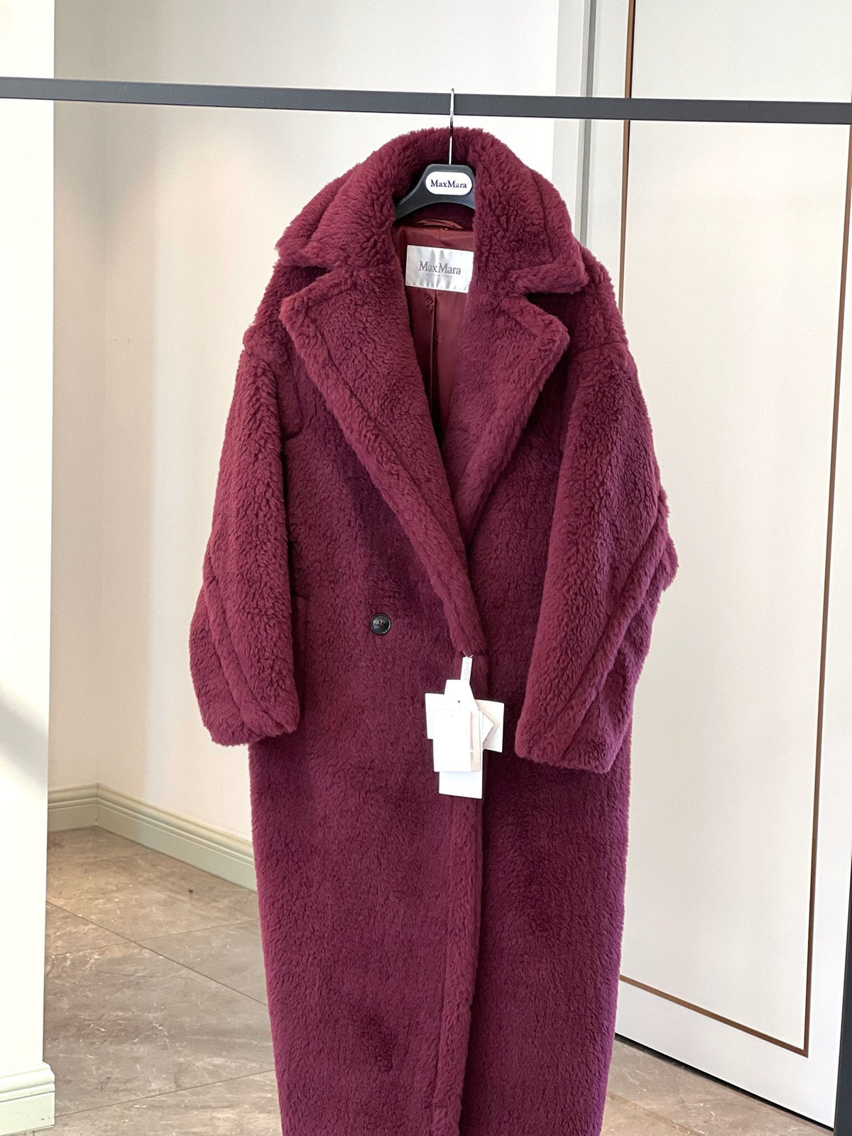 Max Mara 26s Teddy Bear Long Coat Burgundy Alpaca Wool Silk 429249