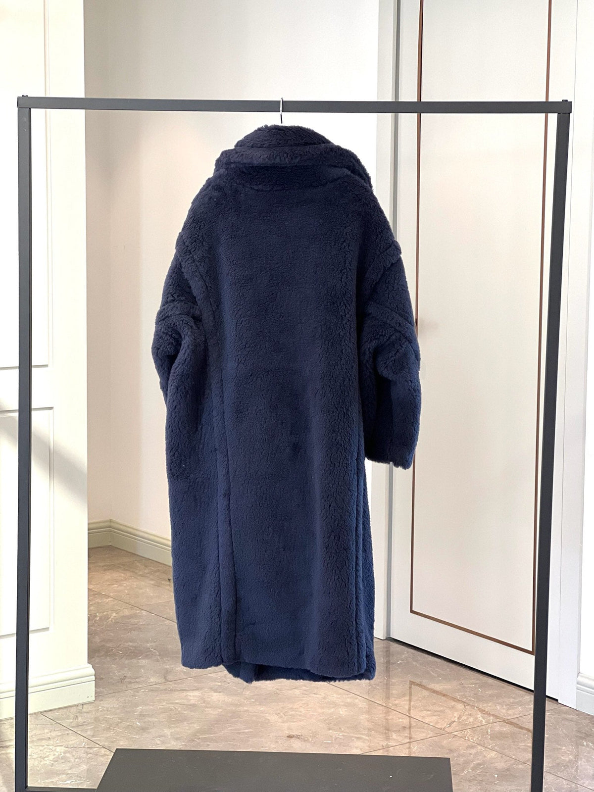 Max Mara Teddy Bear Icon Long Coat Navy Alpaca Wool Silk 429226
