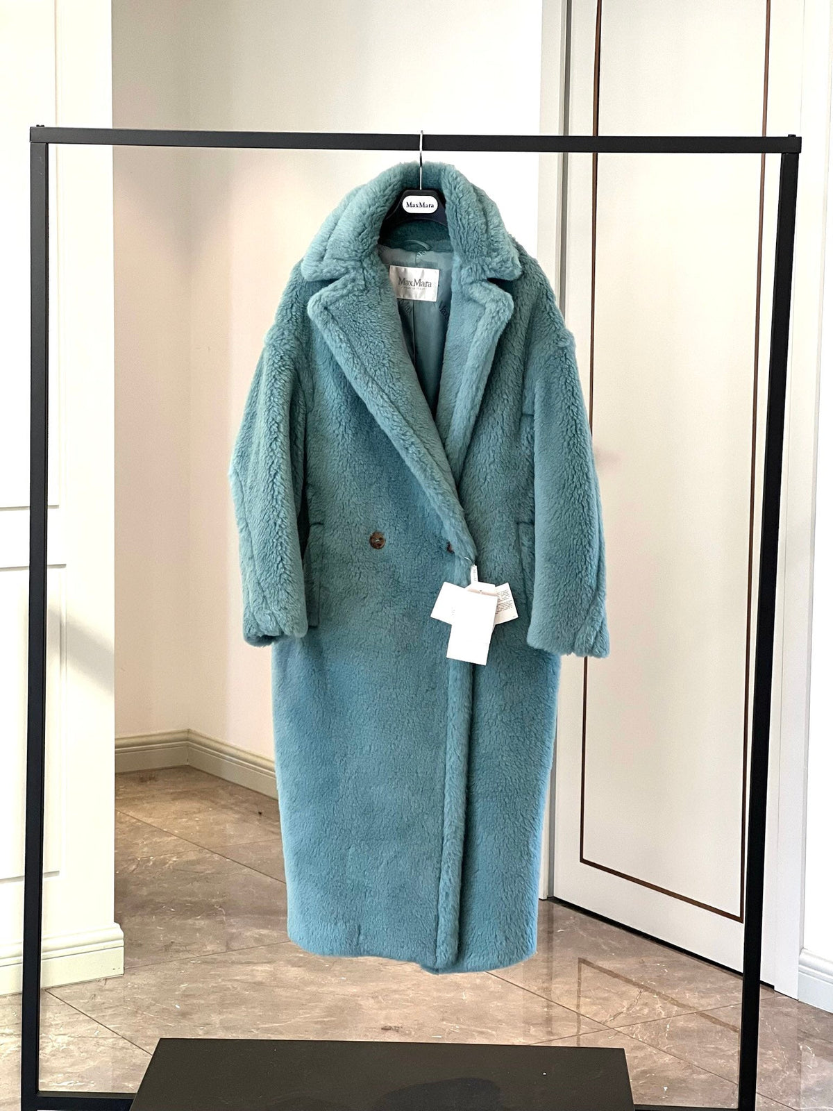 Max Mara Teddy Bear Icon Long Coat Sage Green Alpaca Wool Silk 429223