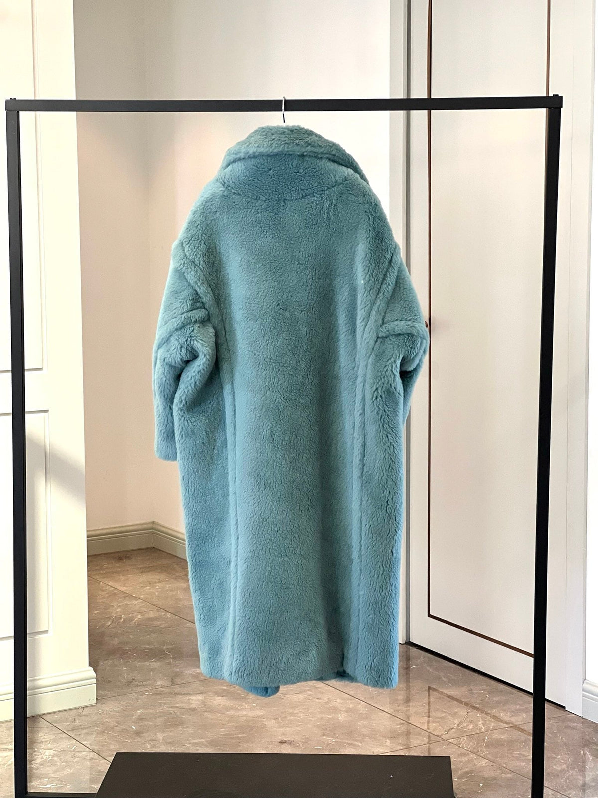 Max Mara Teddy Bear Icon Long Coat Sage Green Alpaca Wool Silk 429223