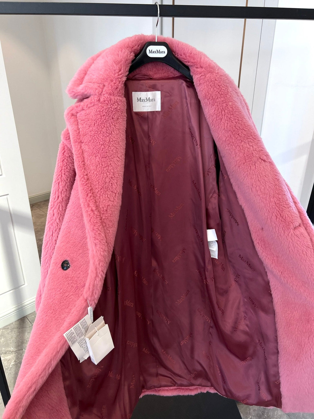 Max Mara Teddy Bear Icon Long Coat Hot Pink Alpaca Wool Silk 429220