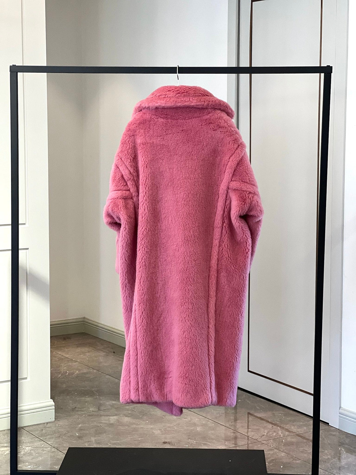 Max Mara Teddy Bear Icon Long Coat Hot Pink Alpaca Wool Silk 429220