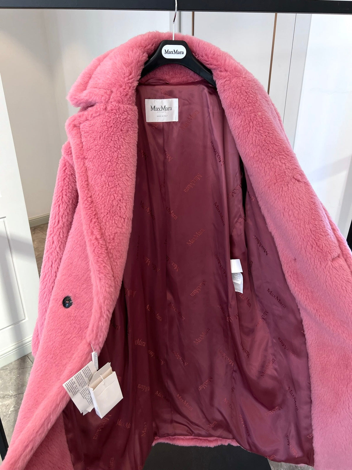 Max Mara Teddy Bear Icon Long Coat Hot Pink Alpaca Wool Silk 429220